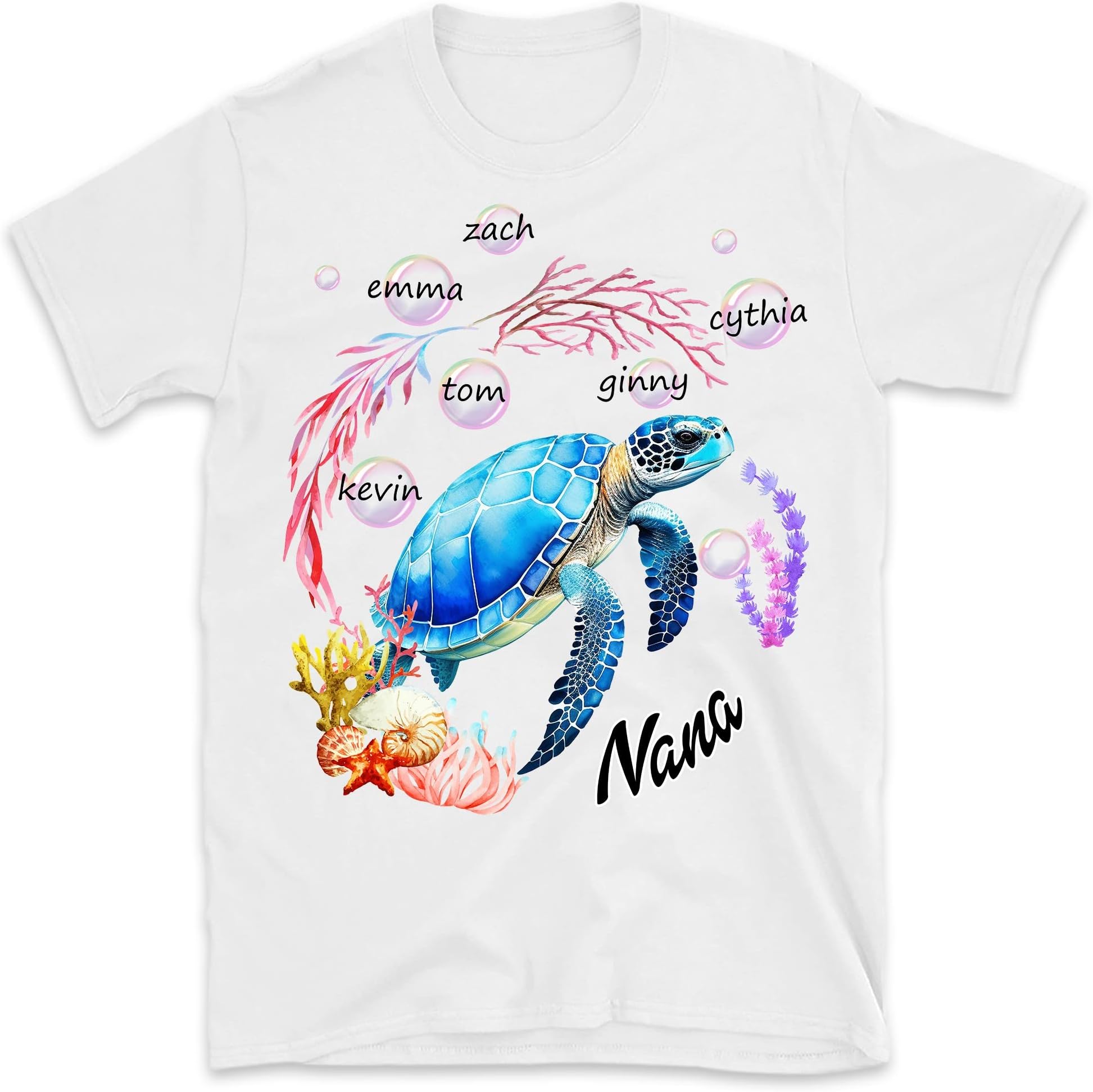 Personalized Grandma Turtle T-Shirt, Custom Grandma Shirt with Turtle Grandkids, Shirt for Grandma Nana Mimi, Custom Shirt for Mom