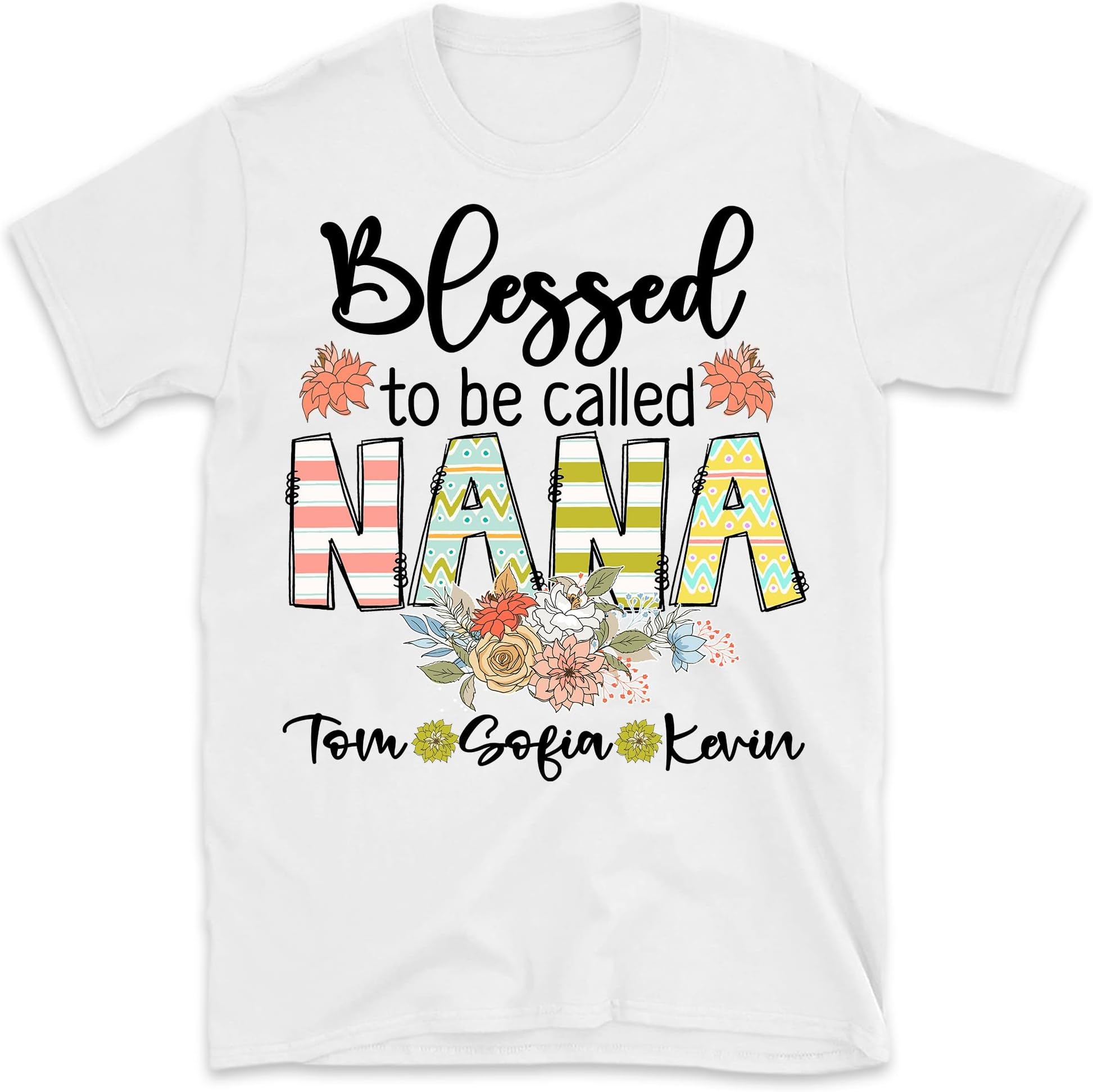 Personalized Blessed to Be Called Nana Kids Art Flower Mimi Shirt, Grandma Shirt, Custom Grandma Tee with Name, Mother's Day Shirt