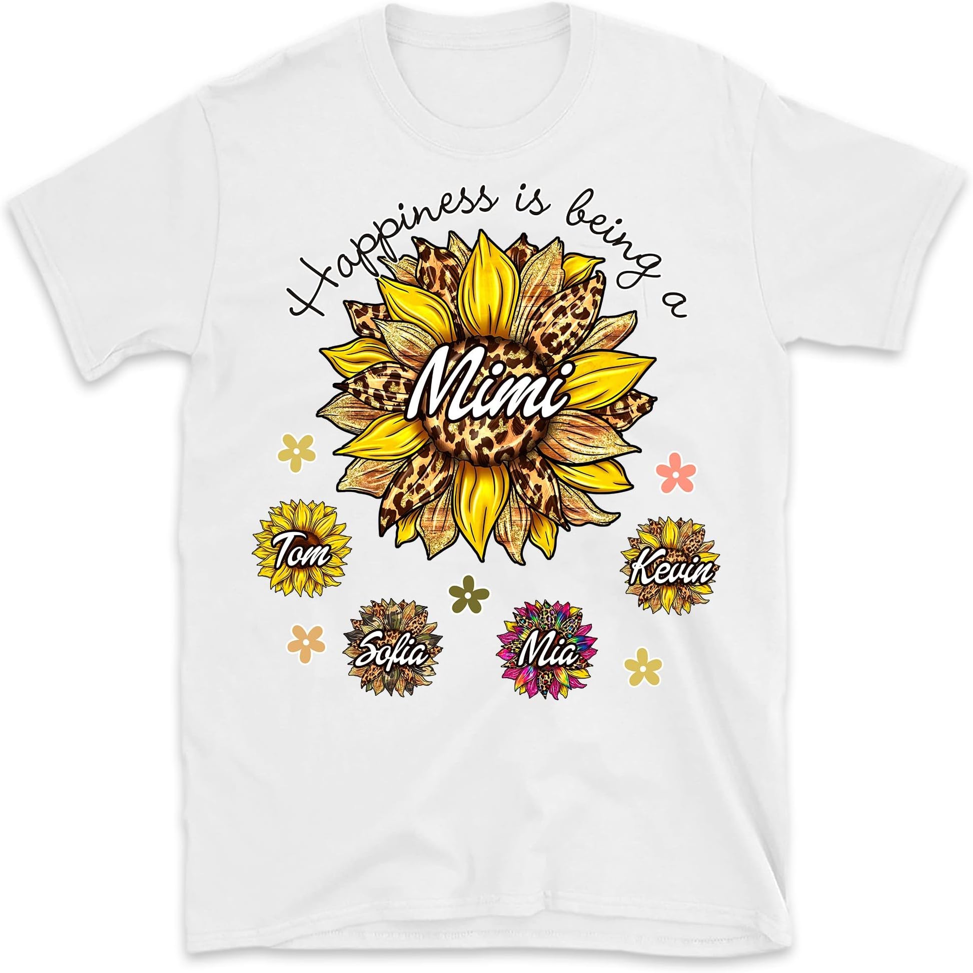 Personalized Leopard Sunflowers Nana Shirt with Kid Names, Custom Kids Name Shirt, Gifts for Nana