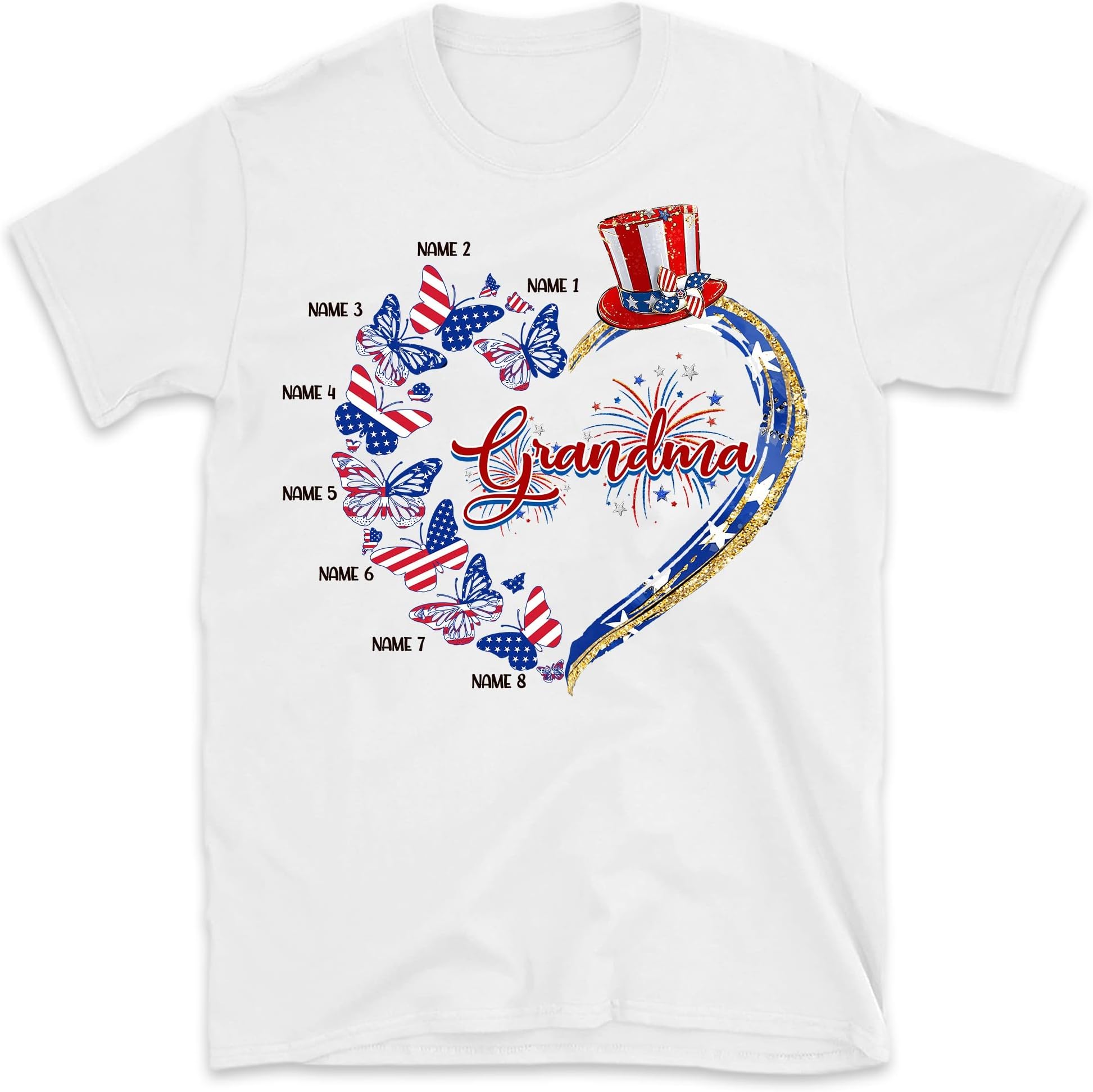 4th of July Nana Shirt, Custom Grandma Shirt with Kids Names, Grandma Firework American Flag Shirt, Independence Day Shirt for Mimi, Gigi