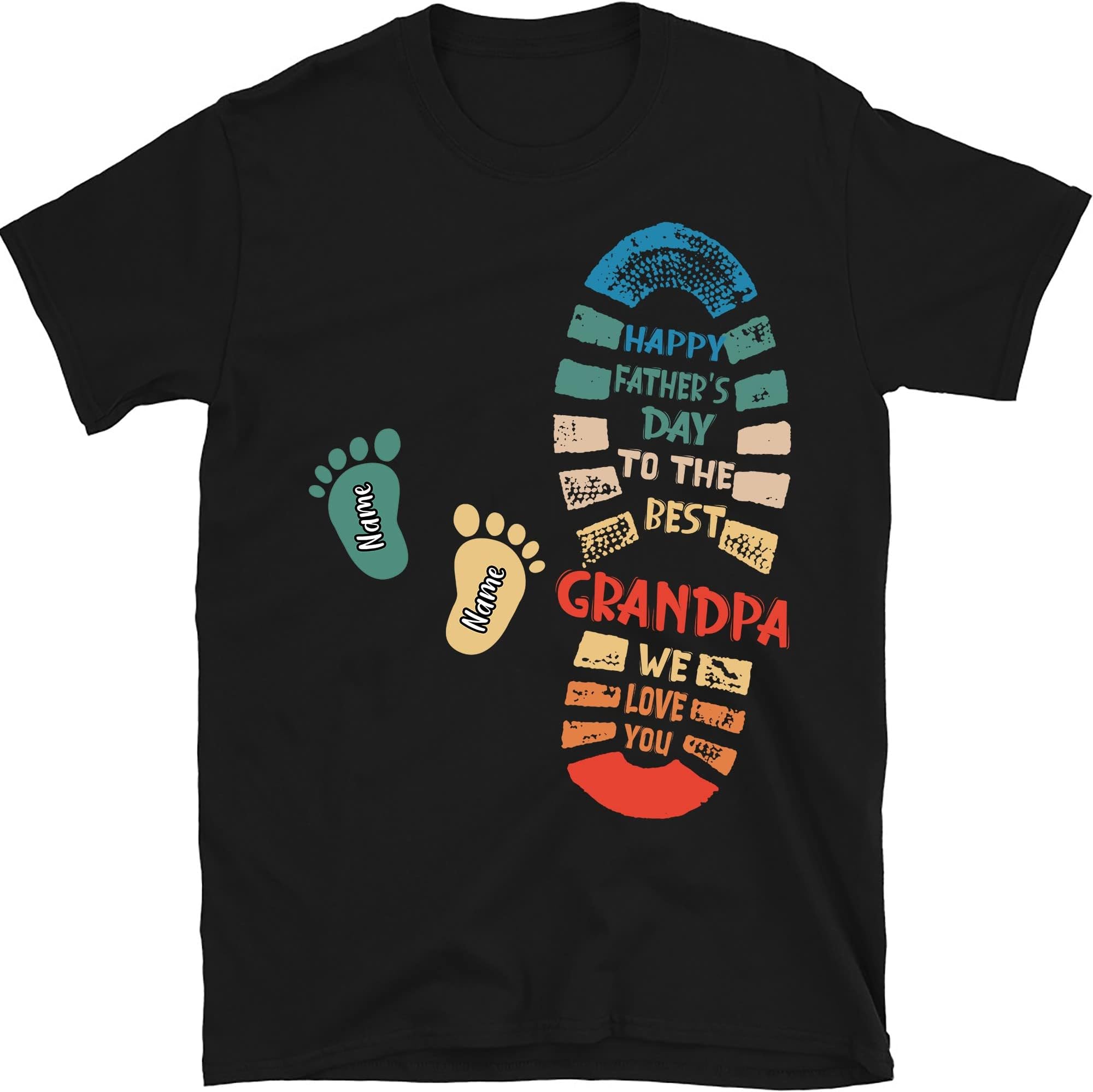 Vintage Happy Father's Day to The Best Dad We Love You Shirt, Personalized Fathers and Childs Footprints T-Shirt