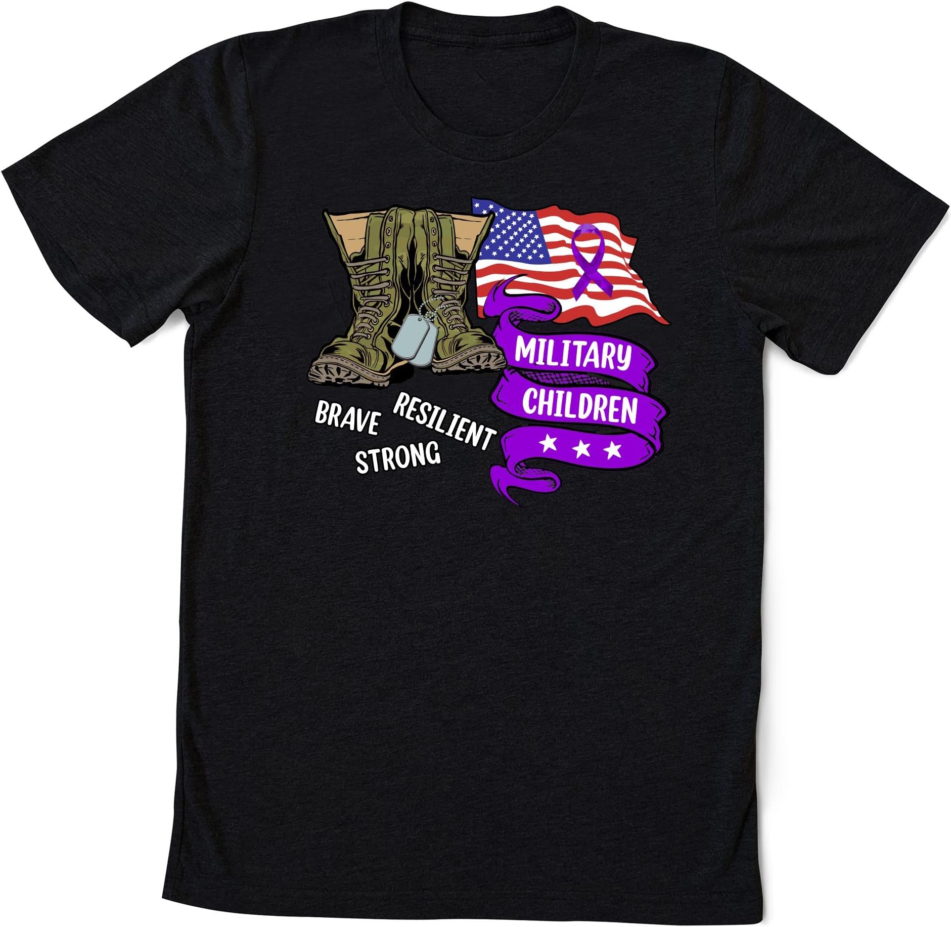Brave Strong Resilient Military Child Shirt, US Flag Military Kids Shirt,Military Children Month Shirt,Purple Ribbon Purple Up Gift for Kids