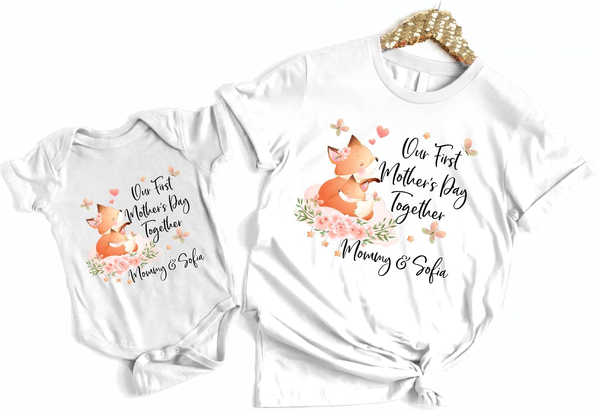 First Mother's Day Shirts, Our First Mothers Day Matching Shirts Set, Personalized Name, First Mothers Day, Fox