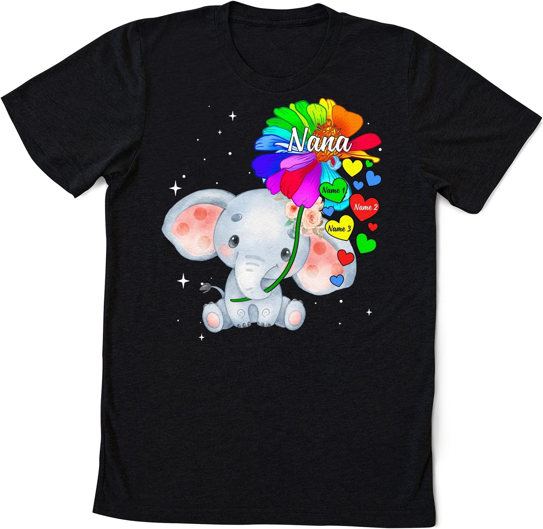Personalized Mom Grandma Elephant T Shirt, Custom Grandma and Grandkids T-Shirt