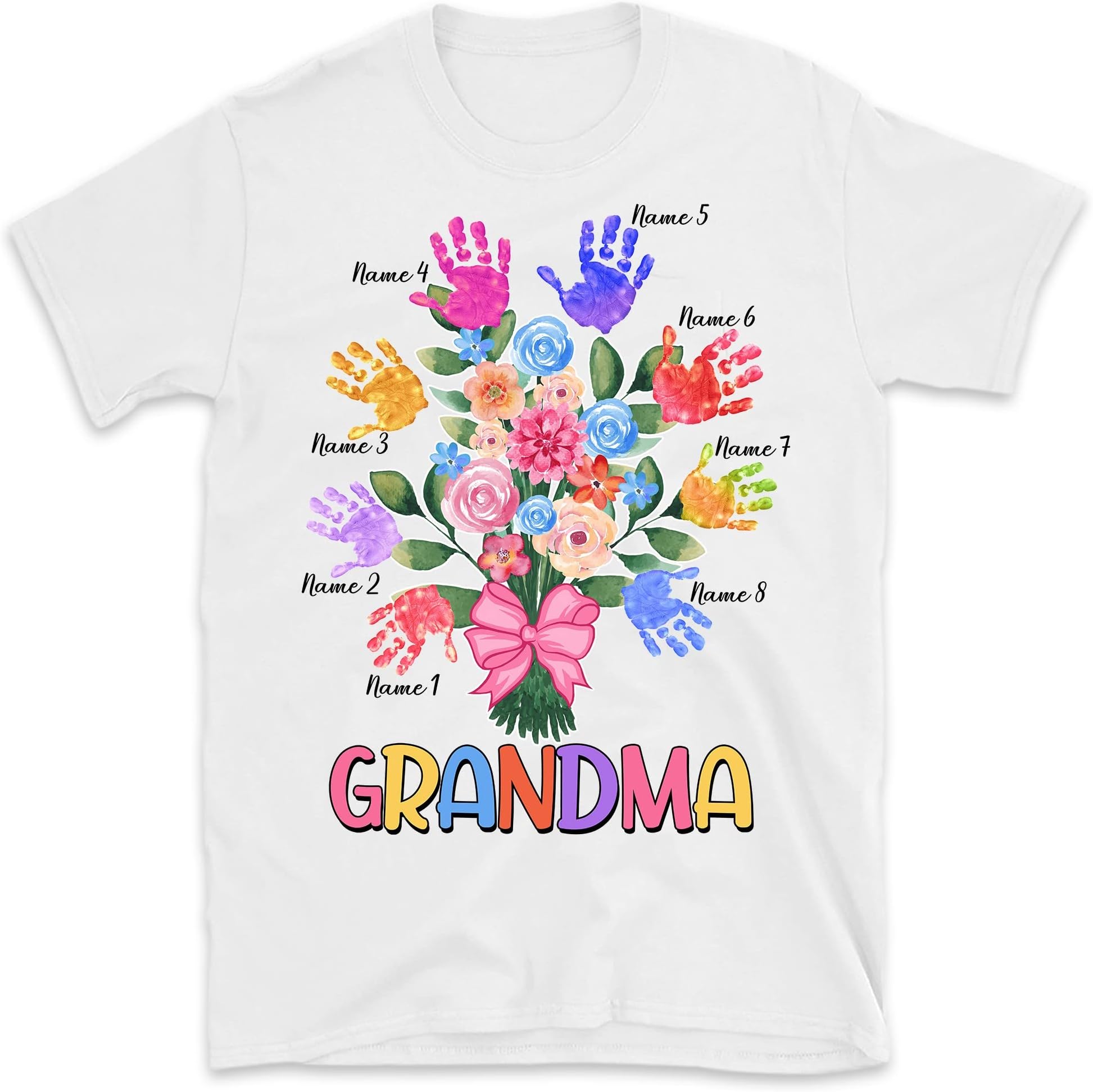 Custom Kid's Name Grandma Flowers Handprints Shirt, Moms Garden Gift, Personalize, Gift for Mom, Grandma Gift
