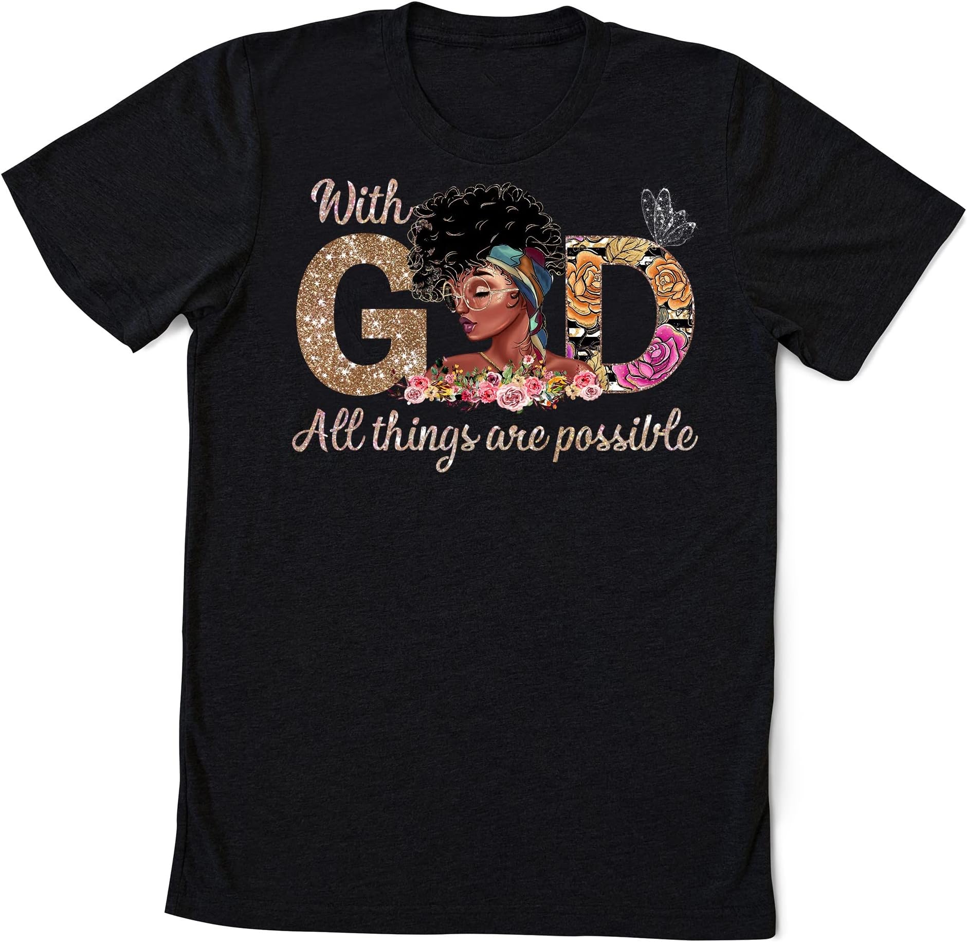 Christian Shirt Black Women All Things are Possible with God Flower Religious Graphic Shirt Faith Bible Verse Shirt