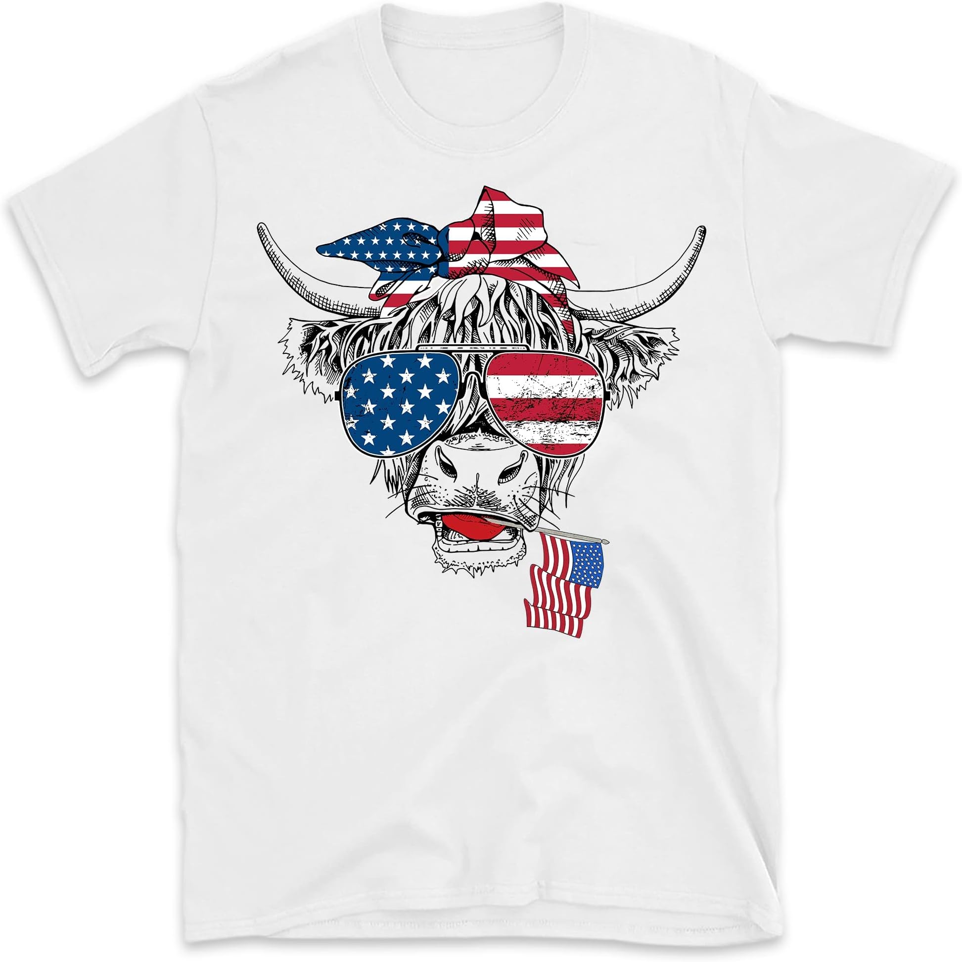 Oh My Stars Cow Shirt, Highland Cow Shirt, Highland Cow with 4th July, American Flag Shirt, Fourth of July Tee, Independence Day