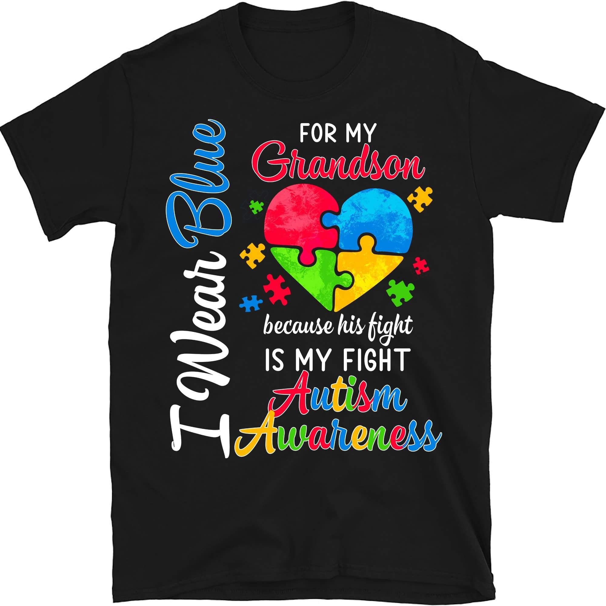 Custom Grandma Grandpa I Wear Blue for My Grandson Autism Awareness T-Shirt, Autism Mom Shirt, Autism Support, Puzzle Shirt