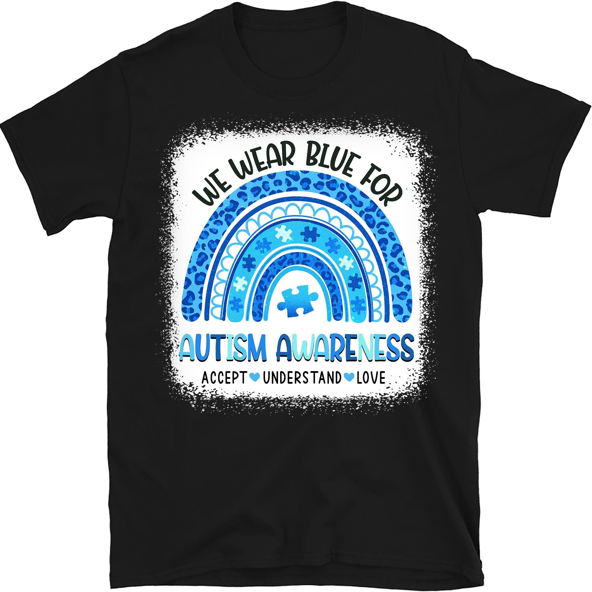 Autism Awareness Month Shirt, We Wear Blue for Autism, Autism Mom Shirt, Autism Support, Autism Teacher Shirt, Blue Rainbow Puzzle Shirt