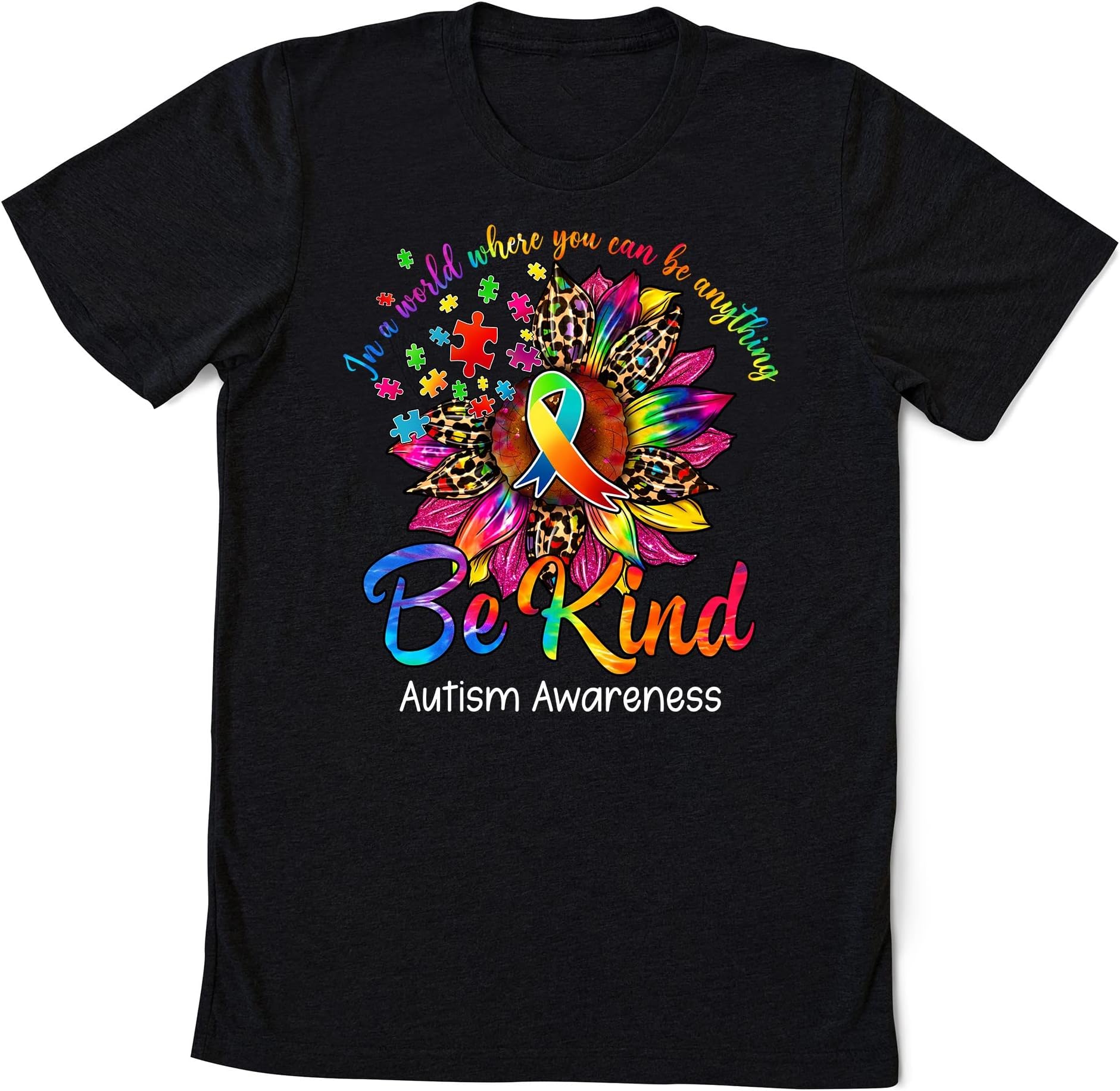 Autism Awareness Sunflower Be Kind Love Gift T-Shirt, Autism Shirt, T-Shirt, Autism Mom, Autism Gift