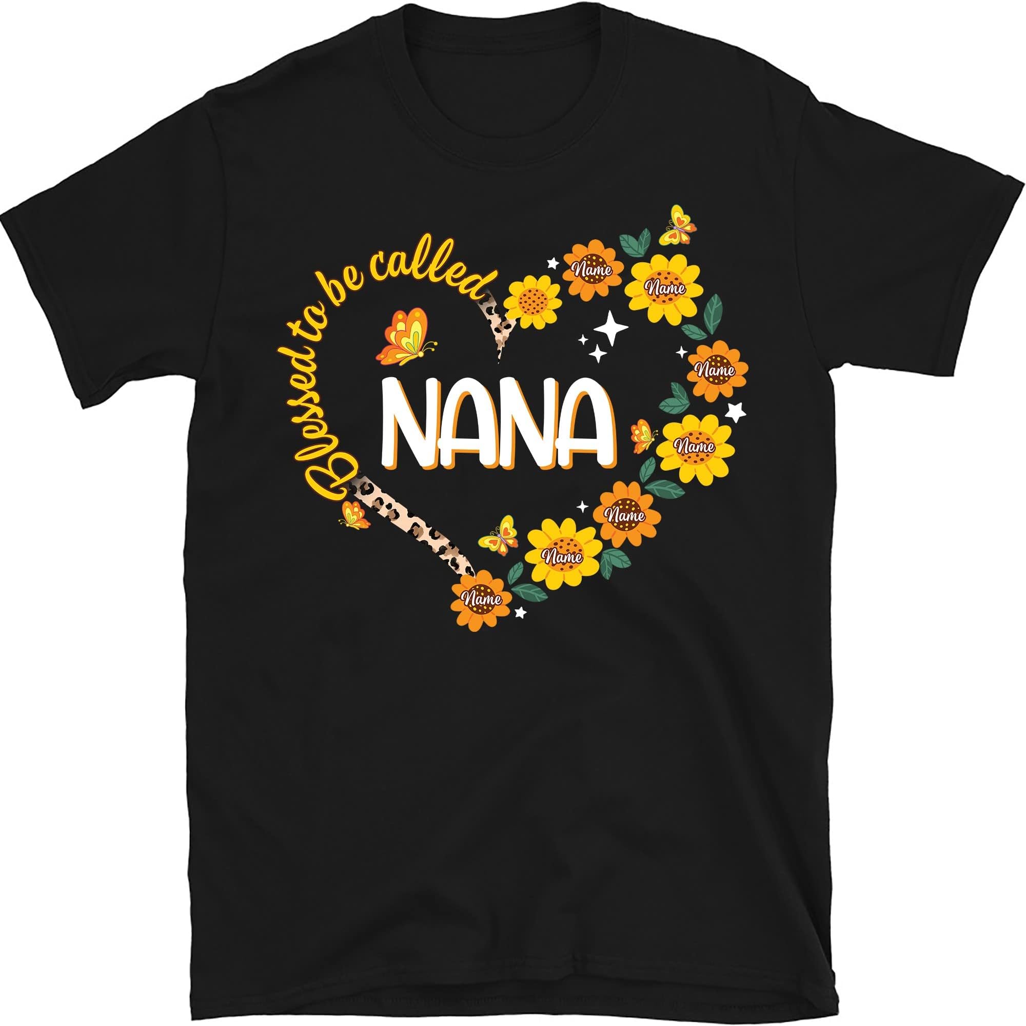 Nana Leopard Pattern Shirt, Personalized Grandma with Grandkids Sunflower Shirt, Kids Names Shirt, Mama Gigi Nana Mimi Shirt, Gift for Nana.