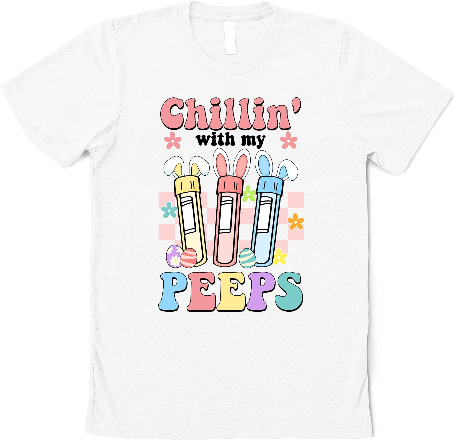Easter Phlebotomist Nurse Shirts, Chillin' with My Peeps Phlebotomist Nurse Shirt, Nursing Easter Eggs Gift, Nurse Gift Bunny Phleb Tech Multicolored
