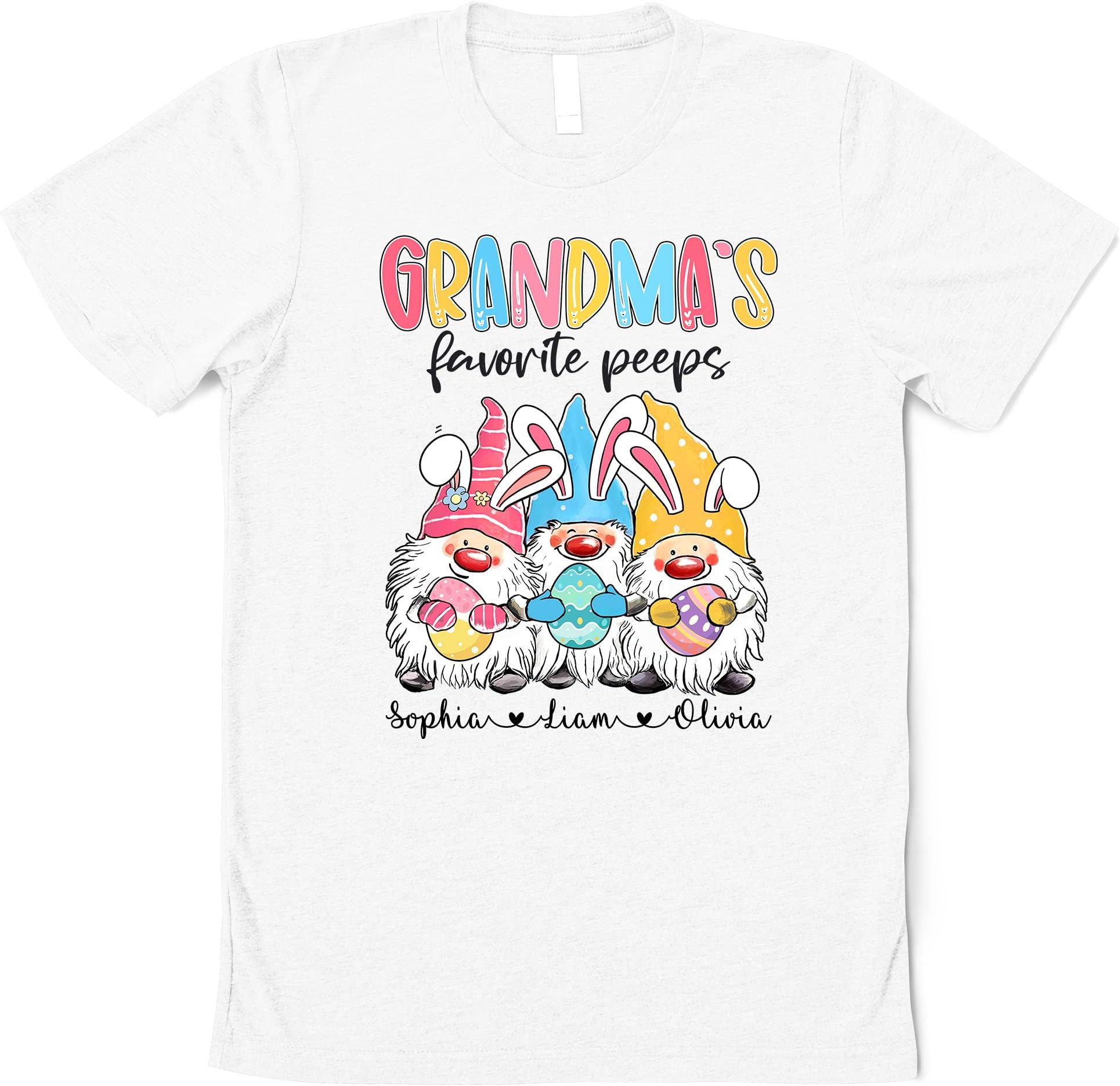 Personalized Grandma's Favorite Peeps Bunny Gnome Shirt, Easter Gnome Sweater, Happy Easter Shirt, Gnome Easter Shirt Multicolored