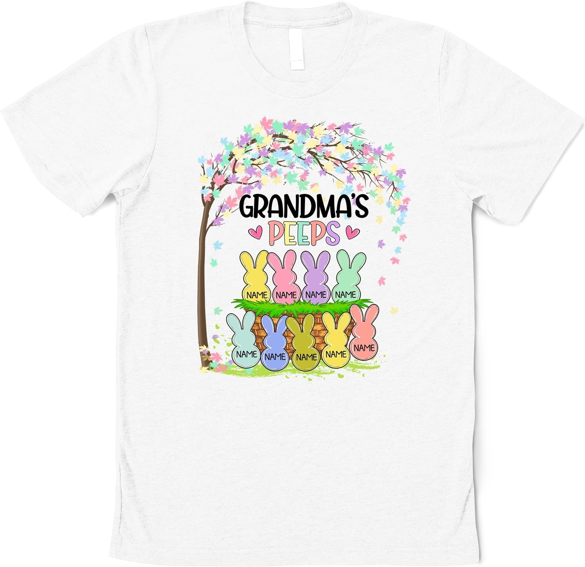 Personalized Grandma's Peeps Easter T-Shirt, Custom Easter Shirt, Mom Nana Easter's Day Shirt, Custom Kids Name Shirt, Easter Gift Multicolored