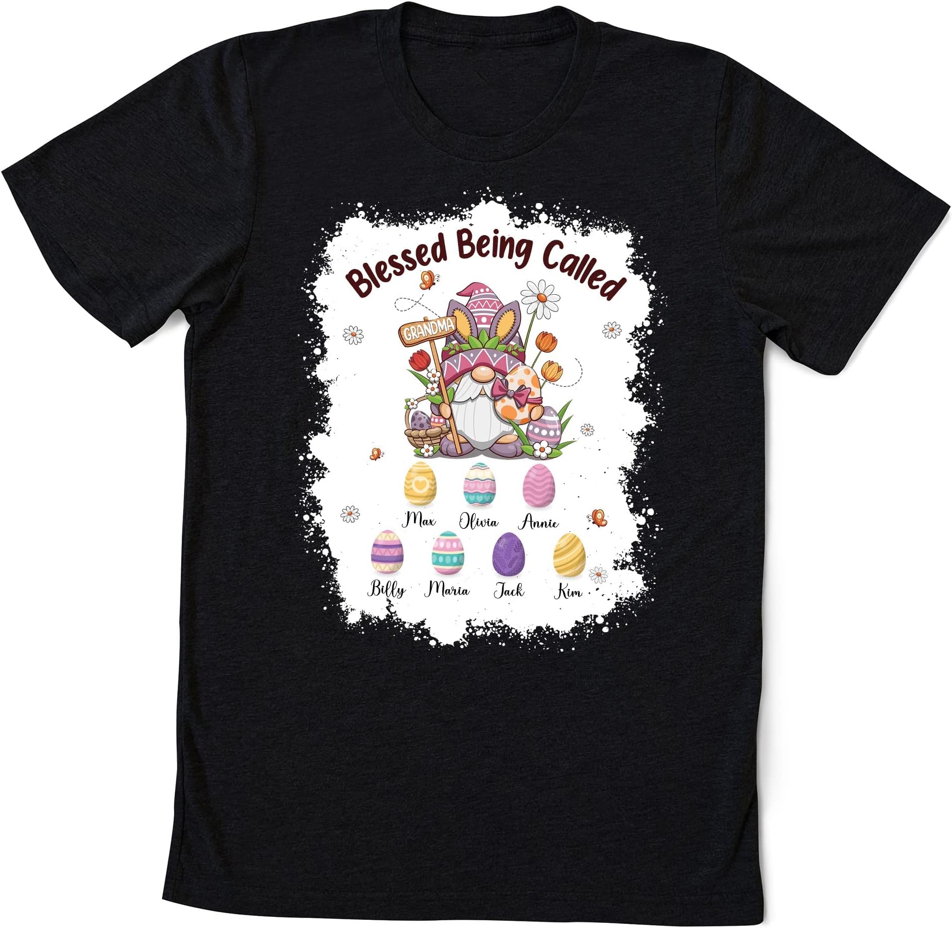 Personalized Shirt for Grandma Bunny Gnome & Colorful Easter Eggs Printed Custom Grandkids Name Happy Easter Day, Shirt for Easter's Day