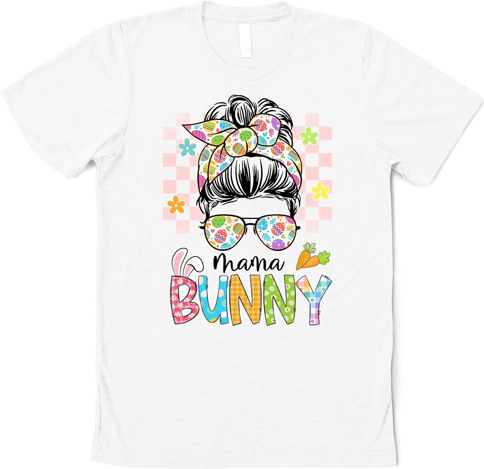 Funny Mama Bunny Leopard Messy Bun Happy Easter Day T-Shirt, Gifts for Easter, Easter Family Shirts, Floral Cheetah Bunny T-Shirt