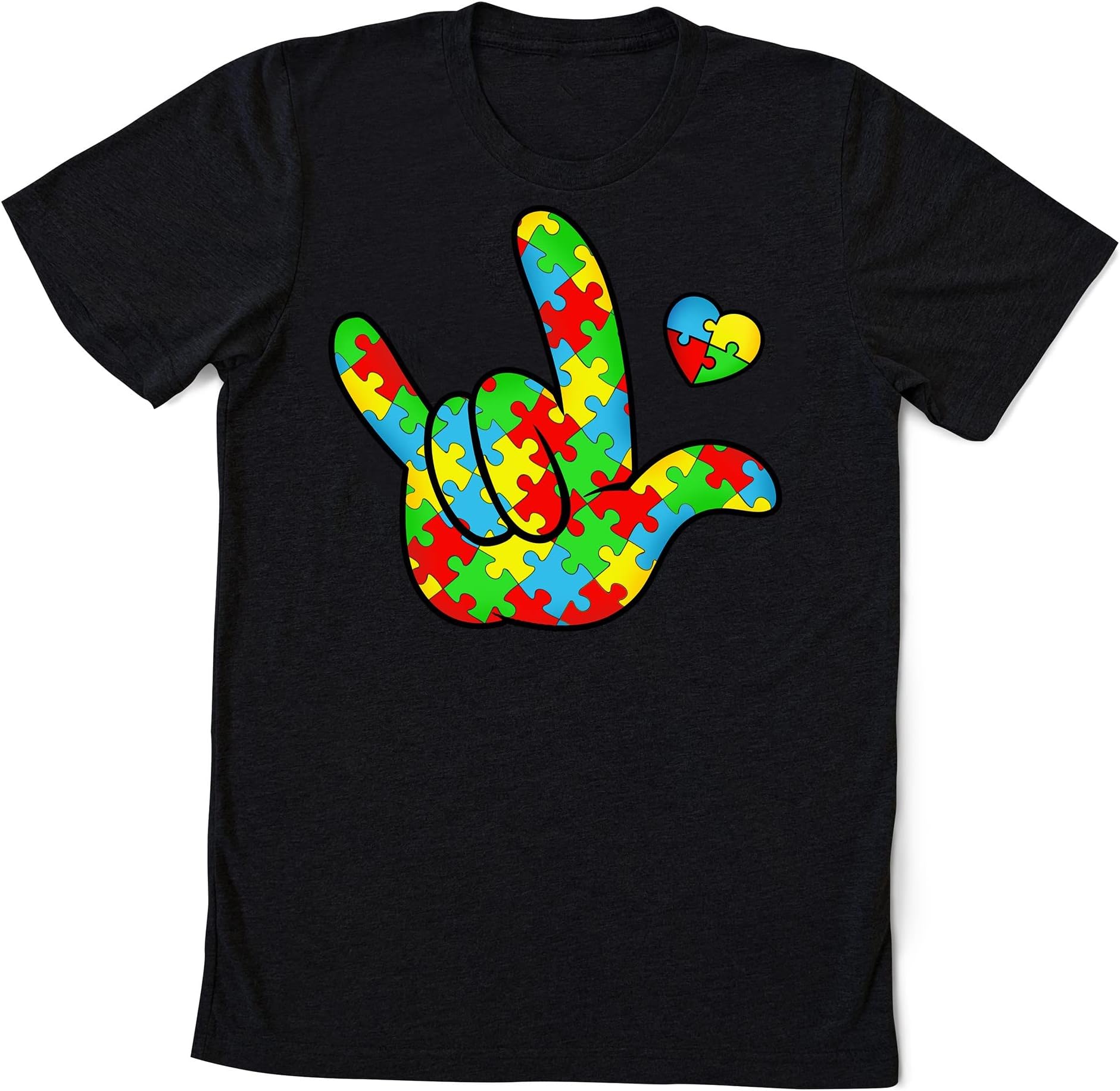 ASL Love Sign Language Autism Gift Awareness Support T-Shirt, Autism Mom Outfit, Autism Puzzle T-Shirt, Autism Support Clothing Multicolored