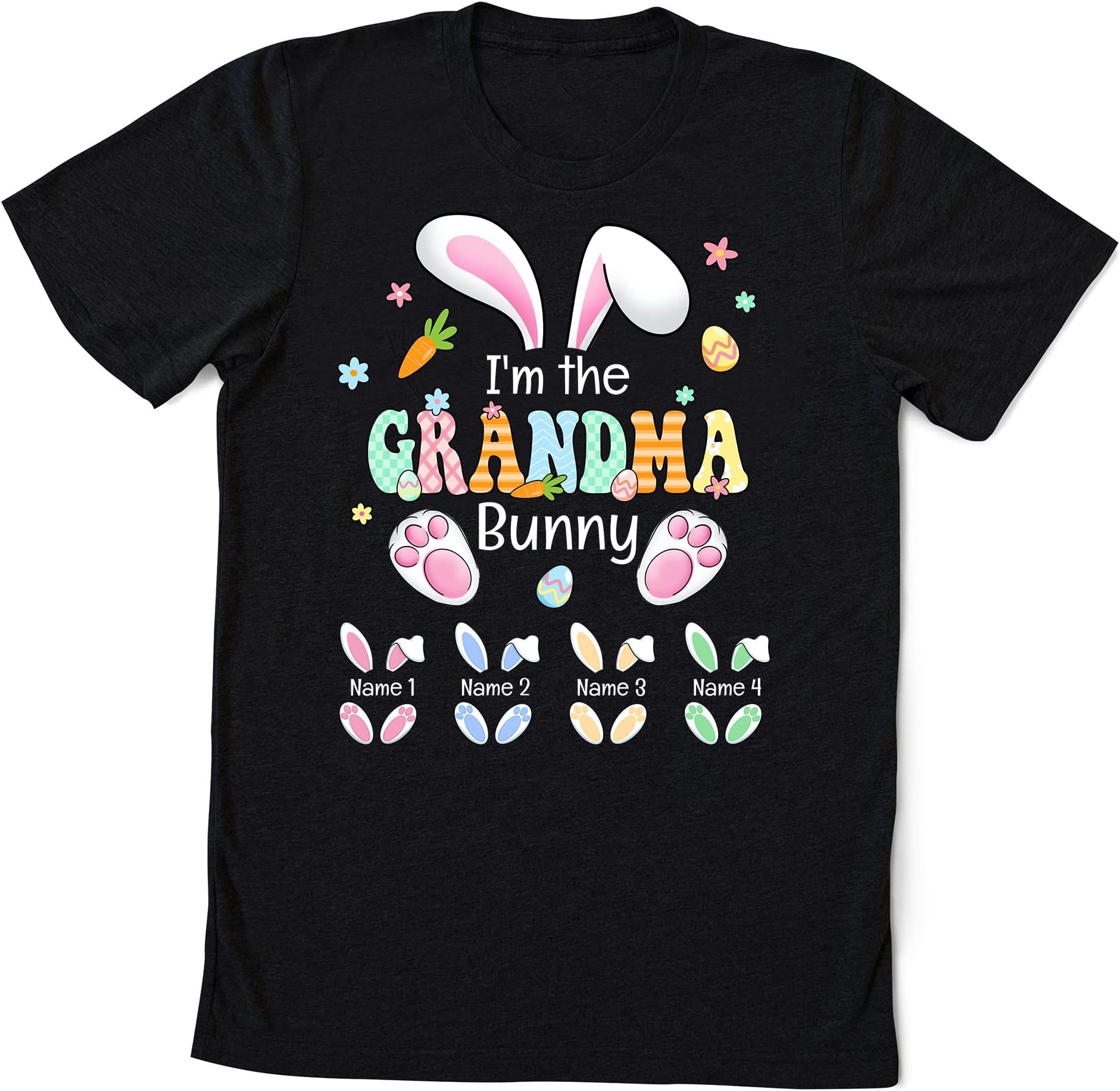 Personalized Grandma Bunny Shirt, Grandma Bunny Sweatshirt for Easter's Day, Easter Shirt for Nana, Mimi, Custom Grandkids Name Easter Shirt Multicolored
