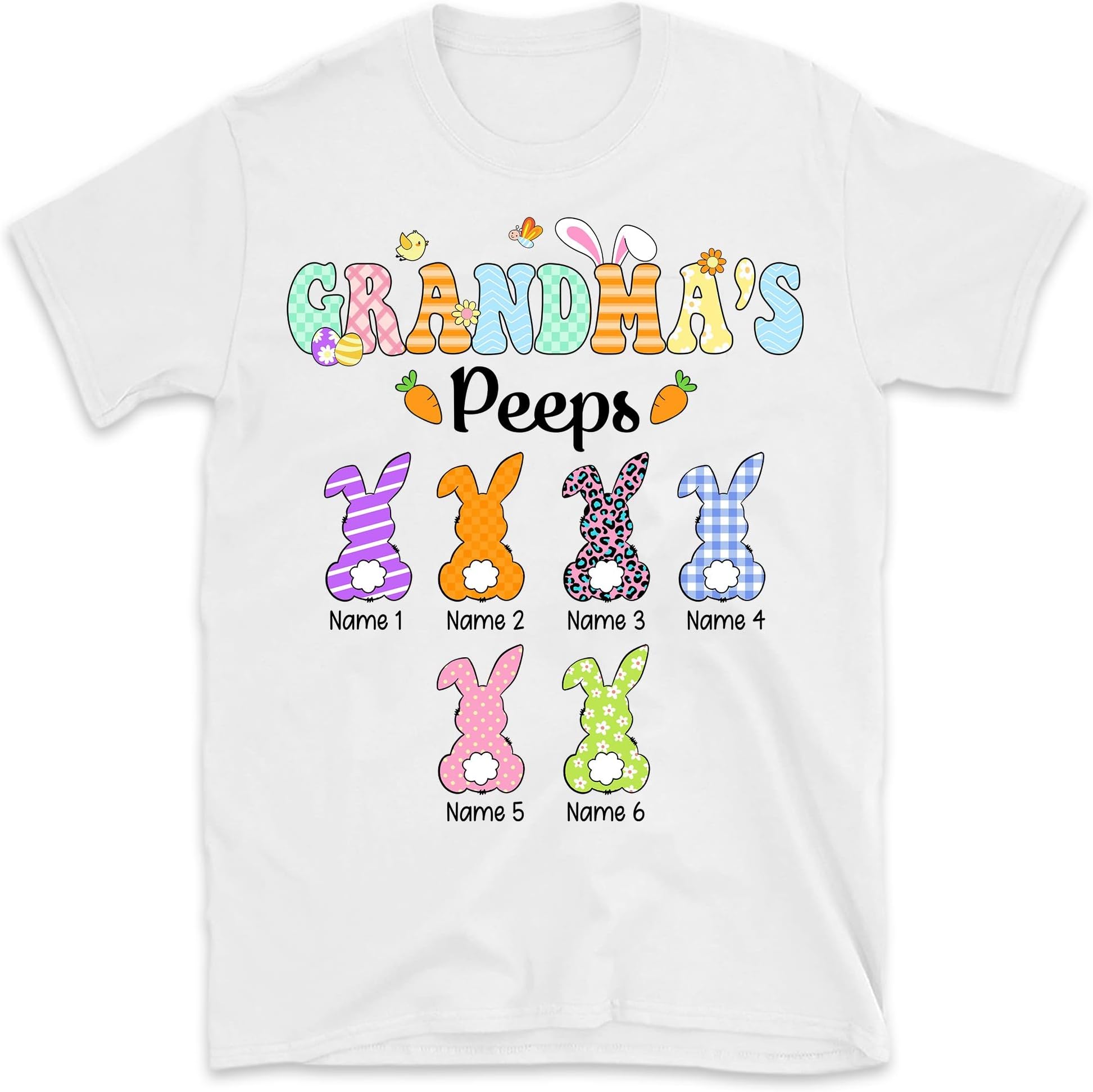Personalized Nana's Peeps Easter T-Shirt, Custom Easter Shirt, Mom Nana Easter's Day Shirt, Custom Kids Name Shirt, Easter Gift Multicolored