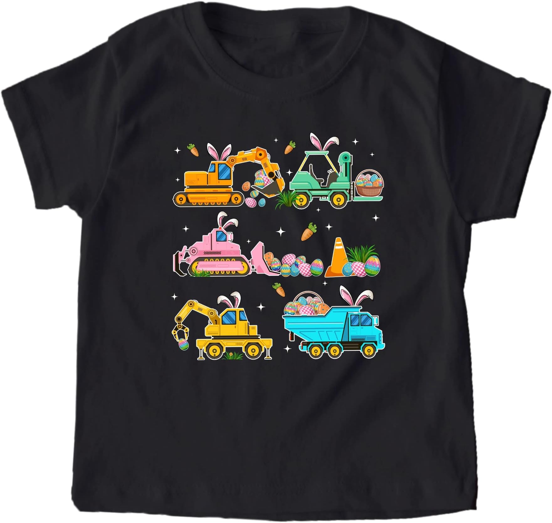 Kids Easter Day Bunny Construction Trucks Funny Boys Kids Toddler T-Shirt,Easter Eggs Excavator Shirt Easter Bunny Truck Boys Shirt Multicolored
