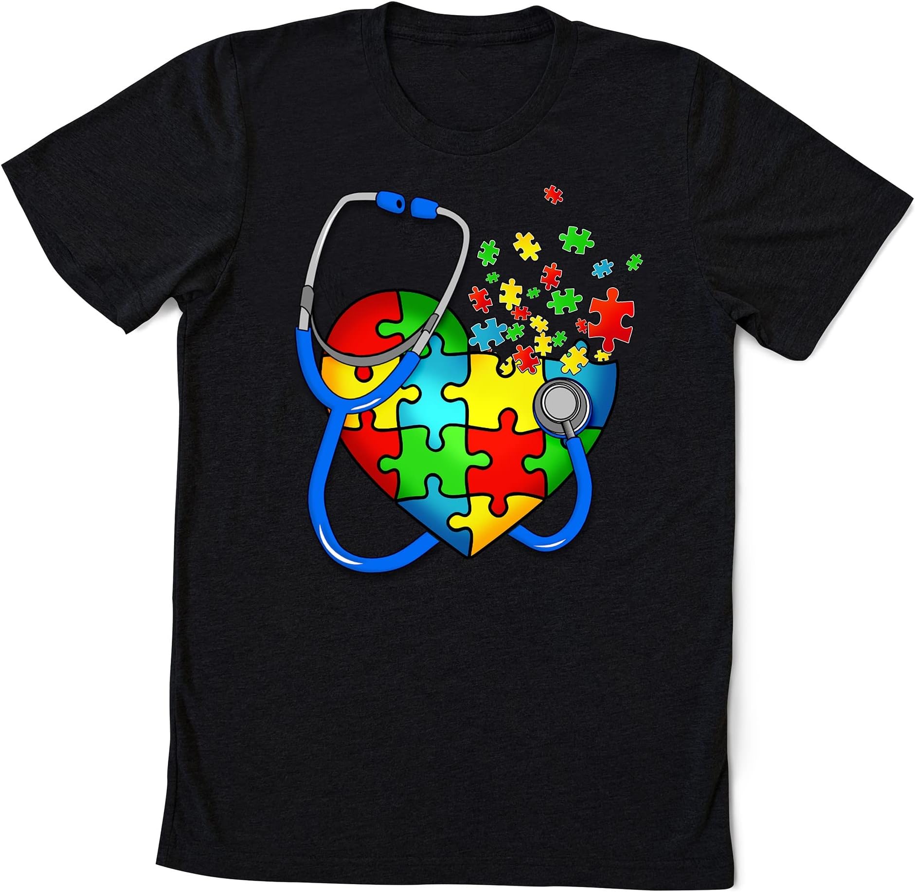 Funny Nurse Autism Puzzle Stethoscope Heart T-Shirt, Nurse Autism Support Tee, Autistic Nurse Pride Tshirt Multicolored