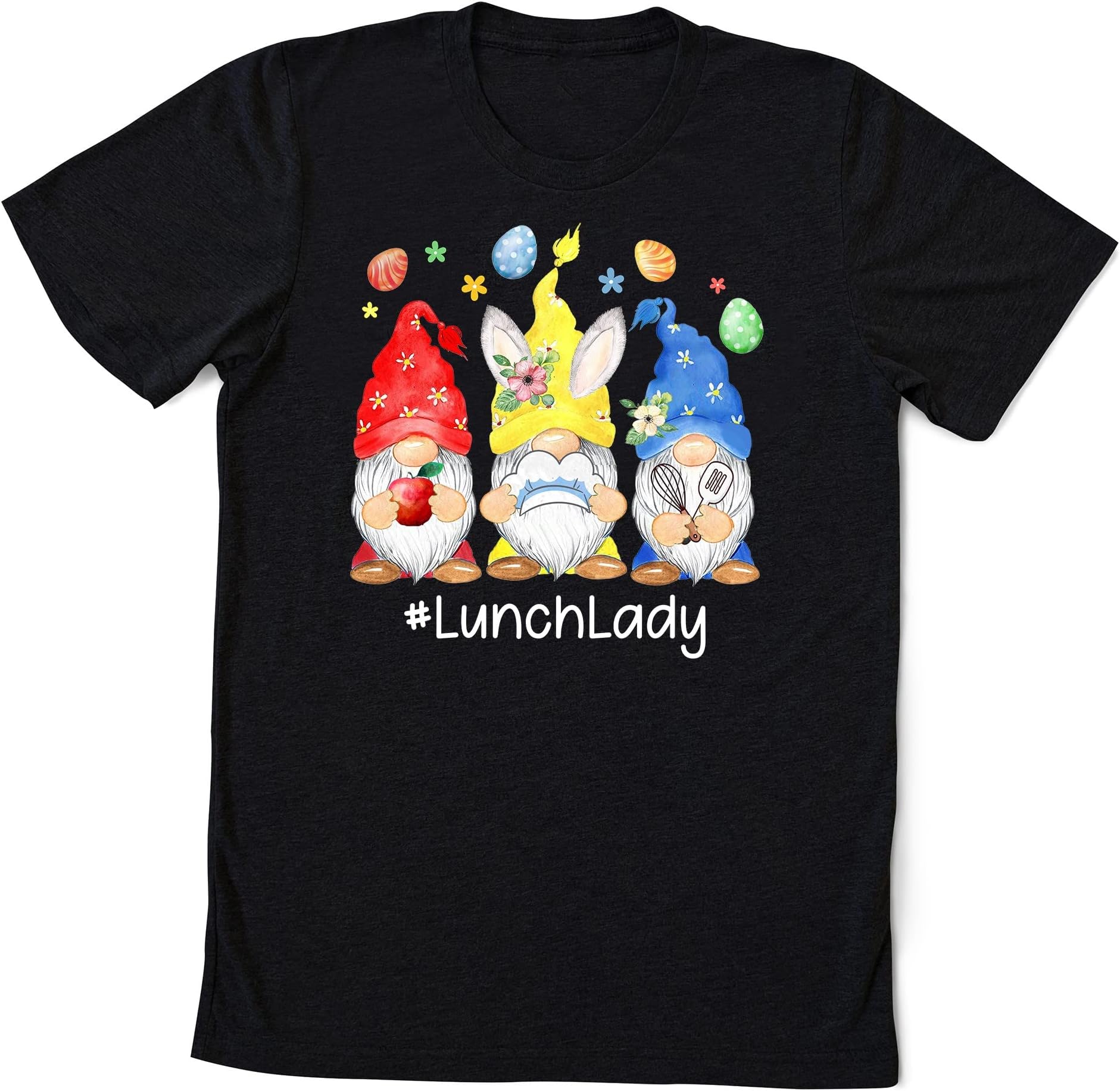 Cute Easter Day Gnome Love Lunch Lady Women Matching T-Shirt, Lunch Lady Easter Gift, Cafeteria Shirt, Lunch Lady Bunny Tee Multicolored