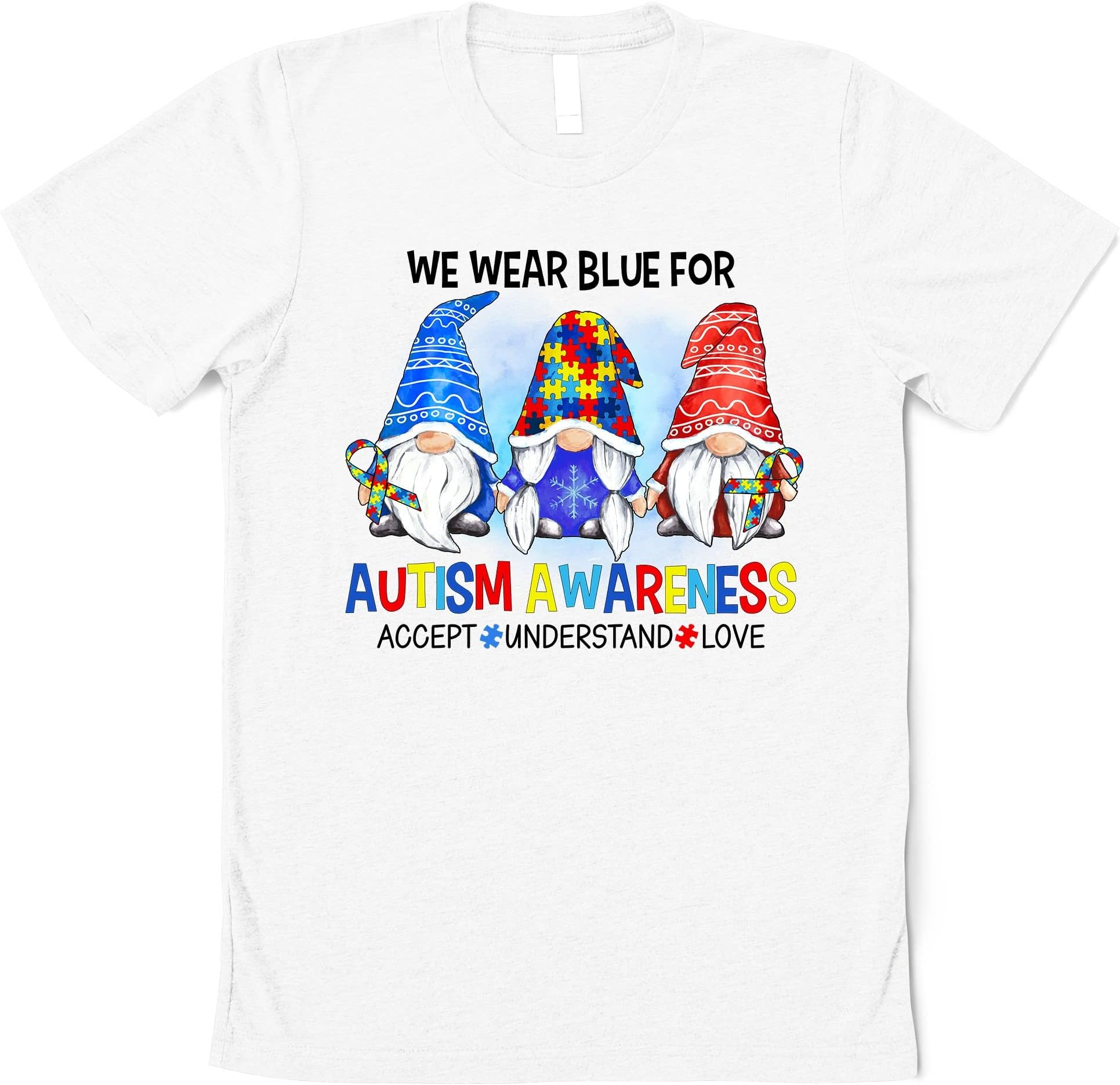 I Wear Blue for Autism Awareness Accept Understand Gnomes T-Shirt, Autism Mom Outfit, Autism Puzzle Autism Support