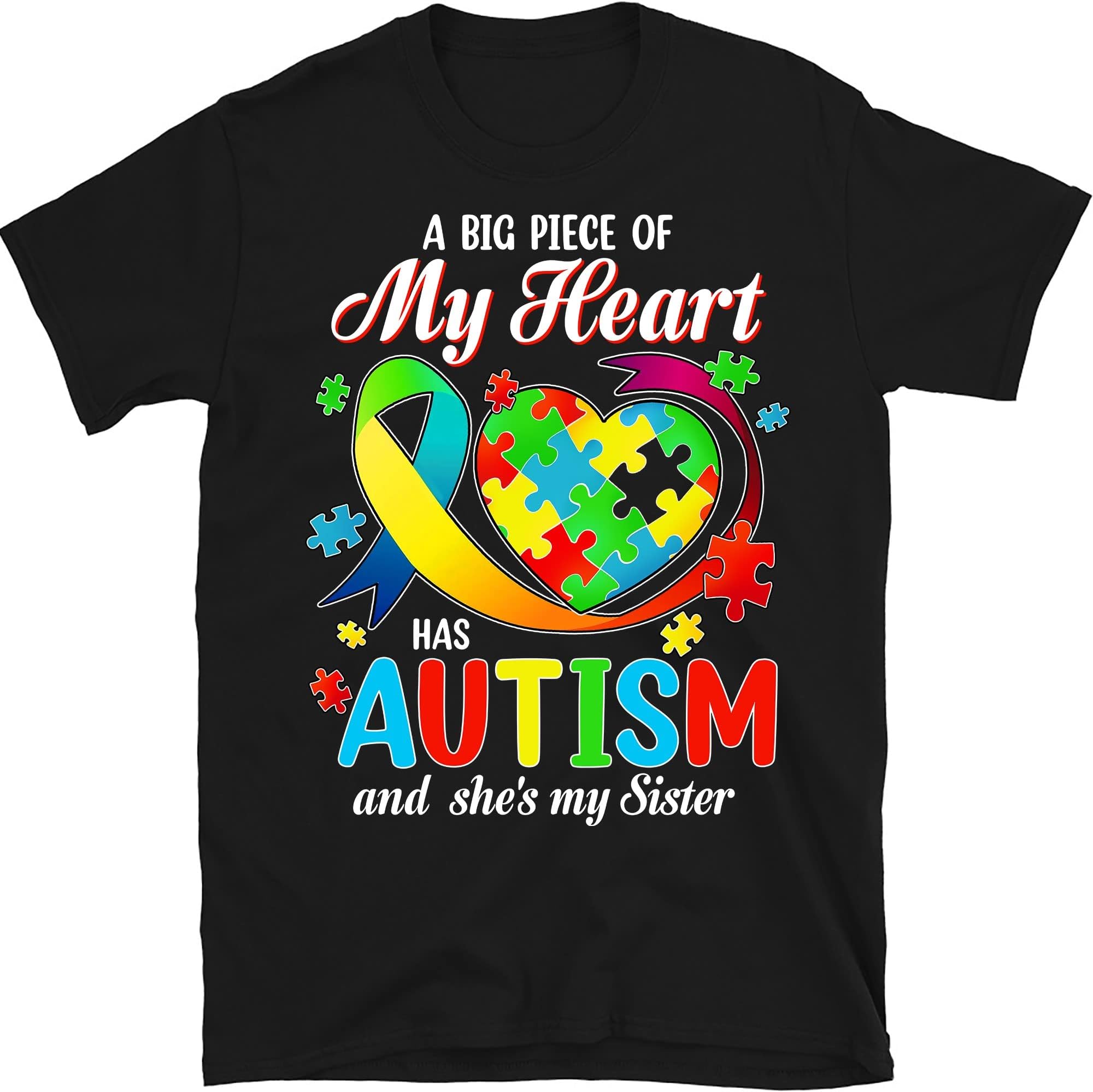 A Big Piece of My Heart Has Autism and He's My Grandson T-Shirt, Autism Mom Outfit, Autism Puzzle T-Shirt, Autism Support Clothing Multicolored
