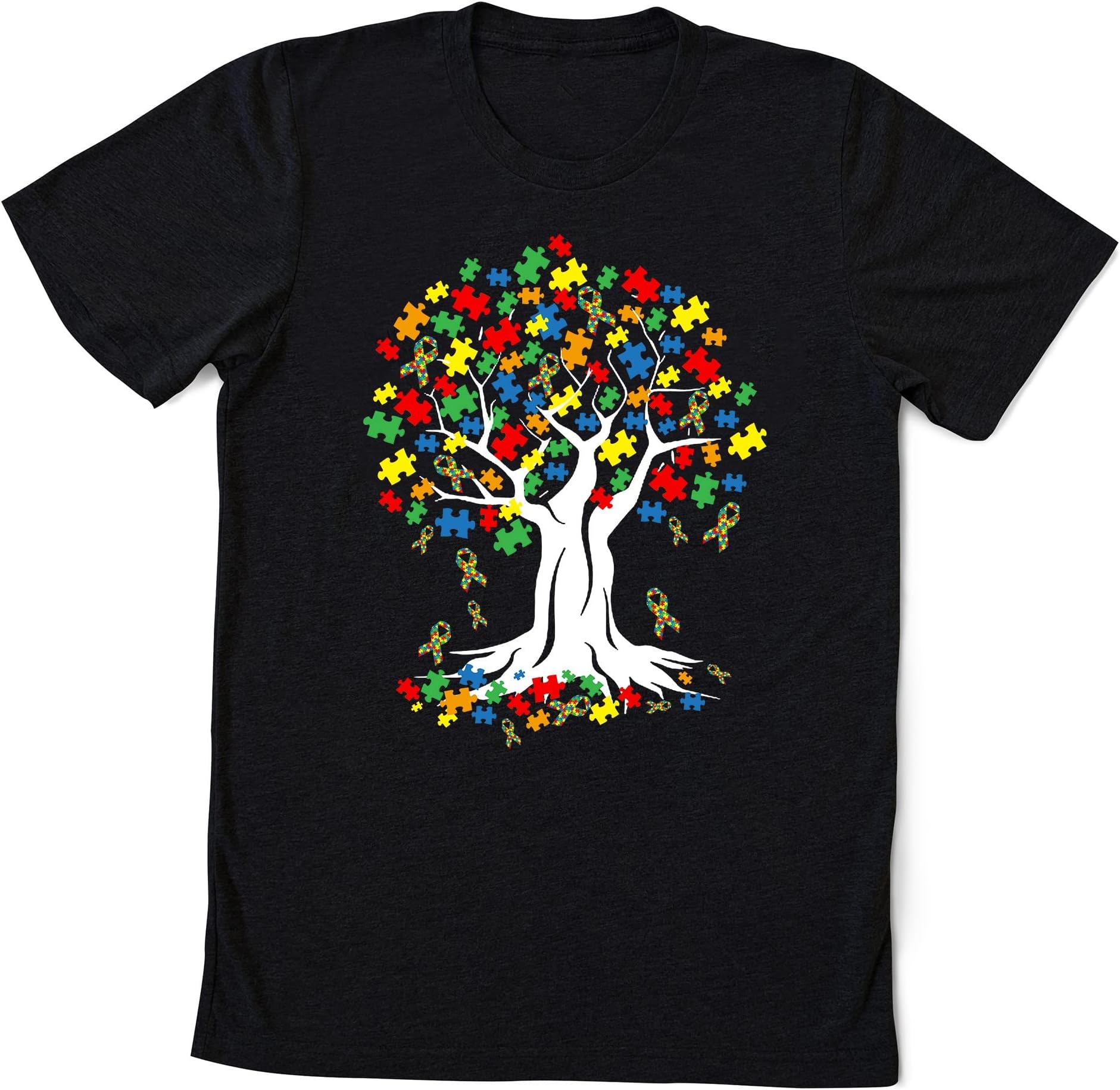 Tree of Life Autism Awareness Month Funny ASD Supporter Gift T-Shirt, Autism Kids Shirt, Rainbow Heart Puzzle, Autism Mom Life Gift Shirt