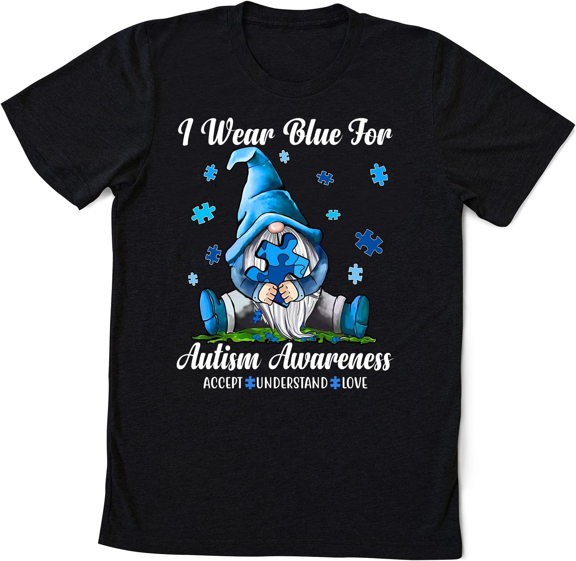 I Wear Blue for Autism Awareness Accept Understand Gnomes T-Shirt, Autism Mom Outfit, Autism Puzzle T-Shirt, Autism Support Clothing