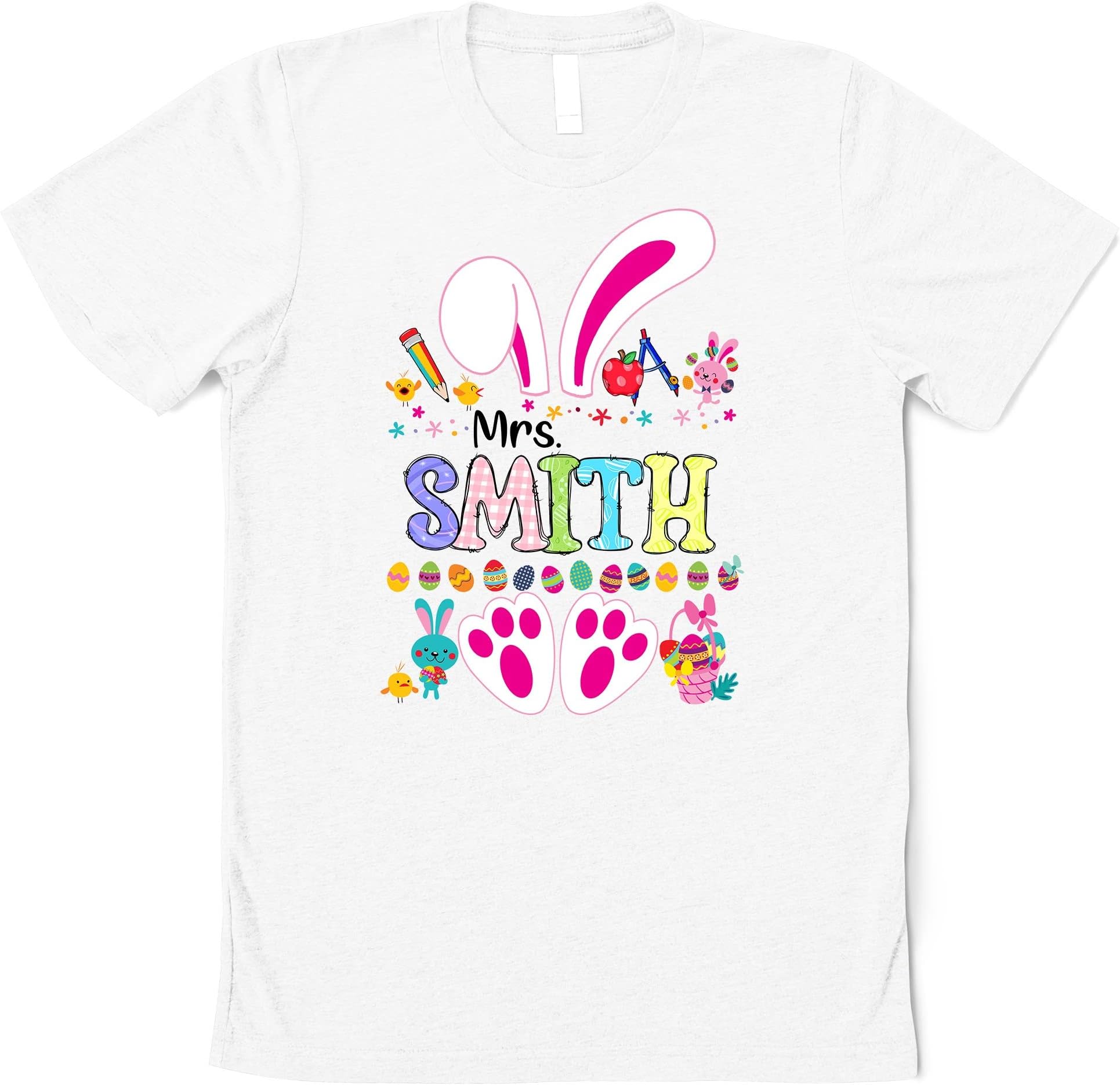 Easter Teacher Shirt, Personalized Name Bunny Teacher Shirt, Teacher Easter Gift, Custom Teacher Shirt, Cute Easter Shirt for Easter Multicolored