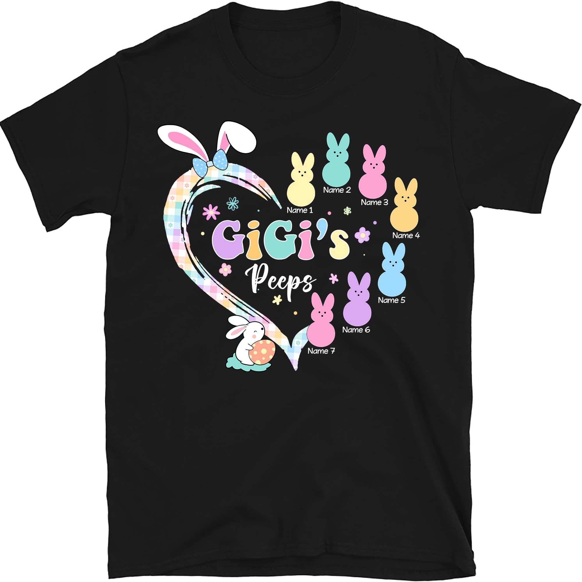 Personalized Grandma's Peeps Easter Shirt, Grandma Shirt, Personalized Easter Grandma Heart Shirt, Custom Easter Eggs Mimi Nana Mimi Shirt Multicolored