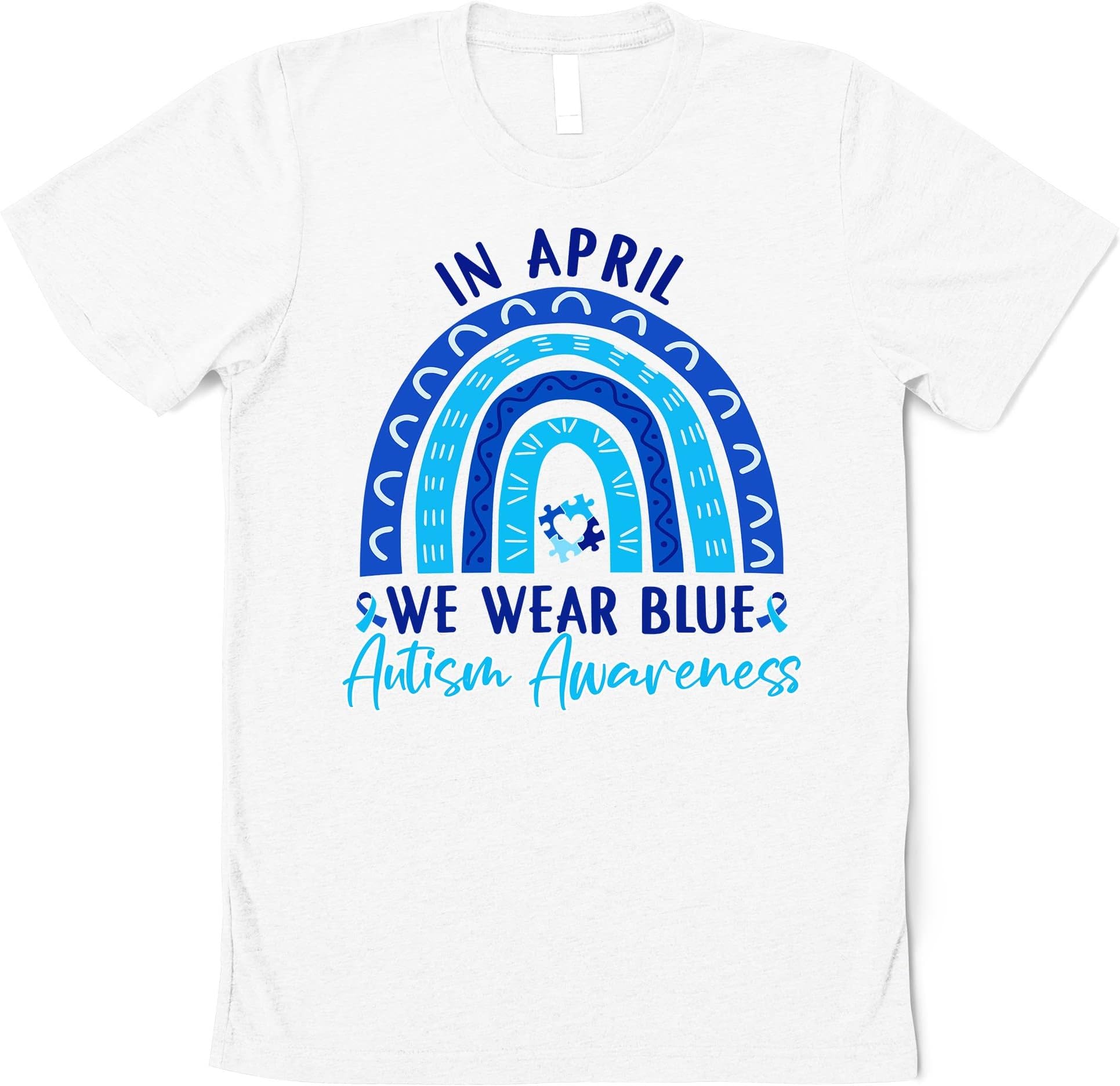 in April We Wear Blue for Autism Awareness Classic T-Shirt, Autism Rainbow Shirt, Autism Awareness T-Shirt, Autism Tshirt, Autism Gift