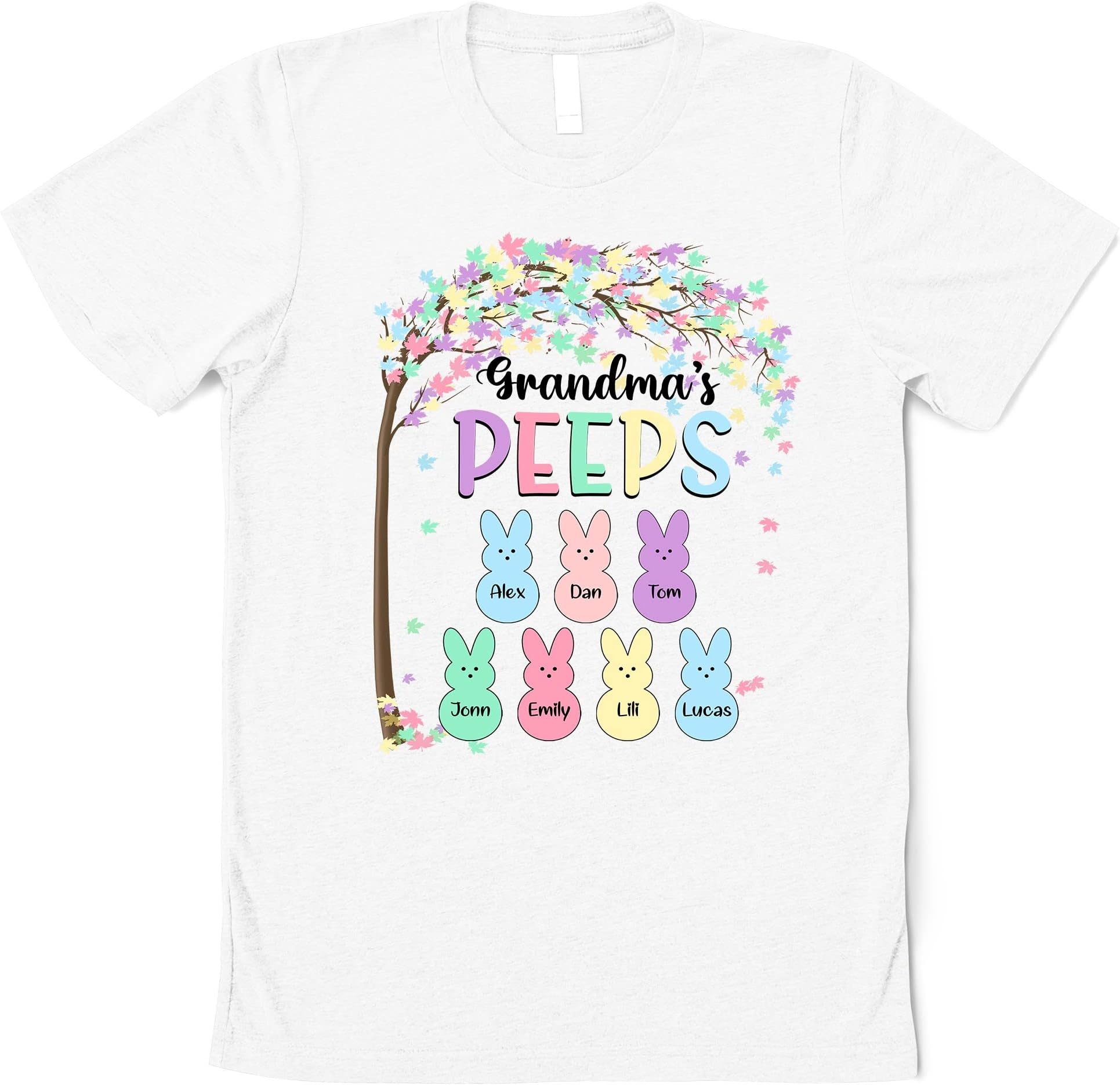 Easter Grandma's Peeps Shirt, Custom Grandma Easter Shirt with Kids Names, Cute Easter Shirts for Women, Grandmas Little Bunnies, Grandma Gifts Multicolored