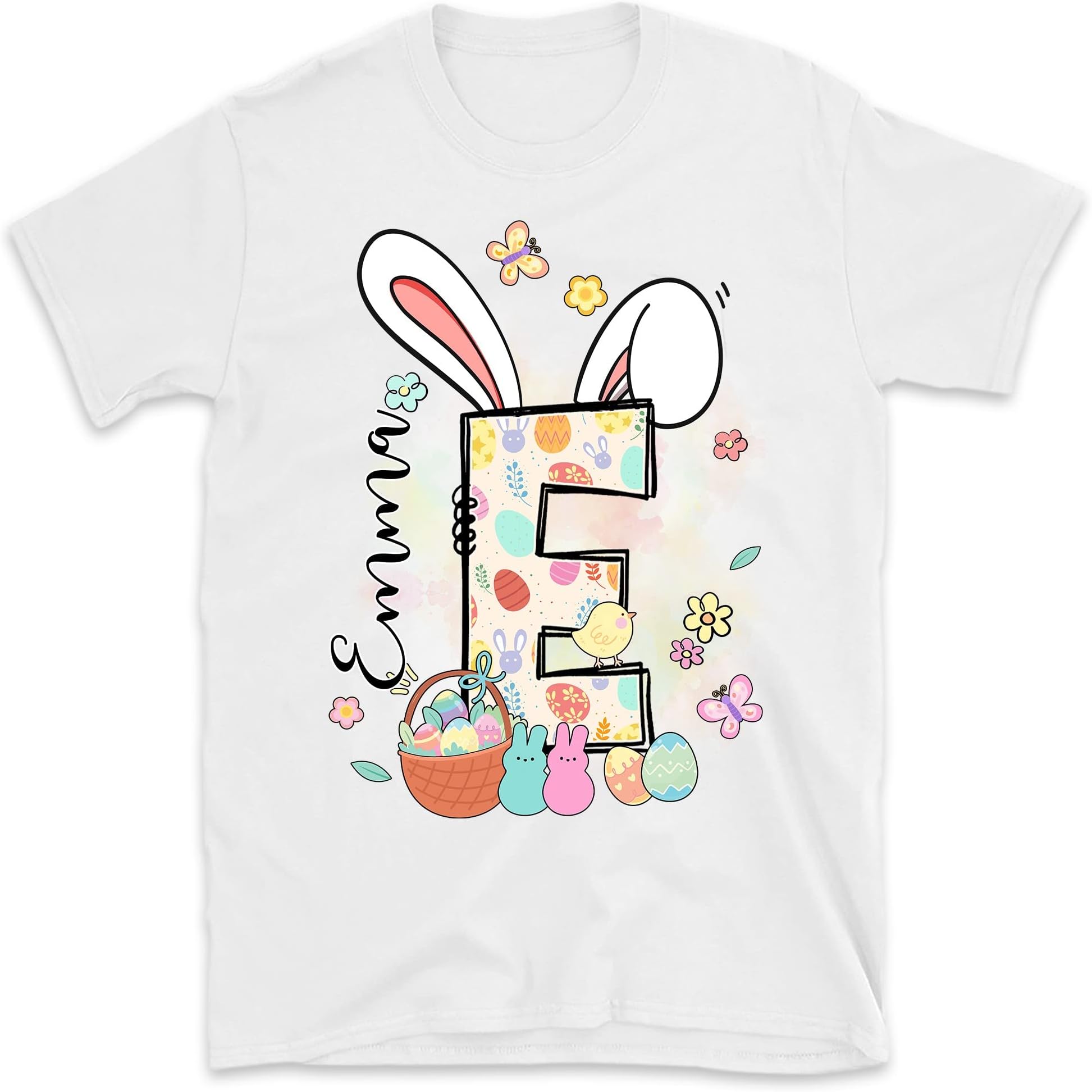 Kids Easter Shirt, Personalized Bunny Kids Shirt, Alphabet Name Shirt, Toddler Easter Shirt, Kids Easter Gift, Custom Easter Toddler Shirt Multicolored
