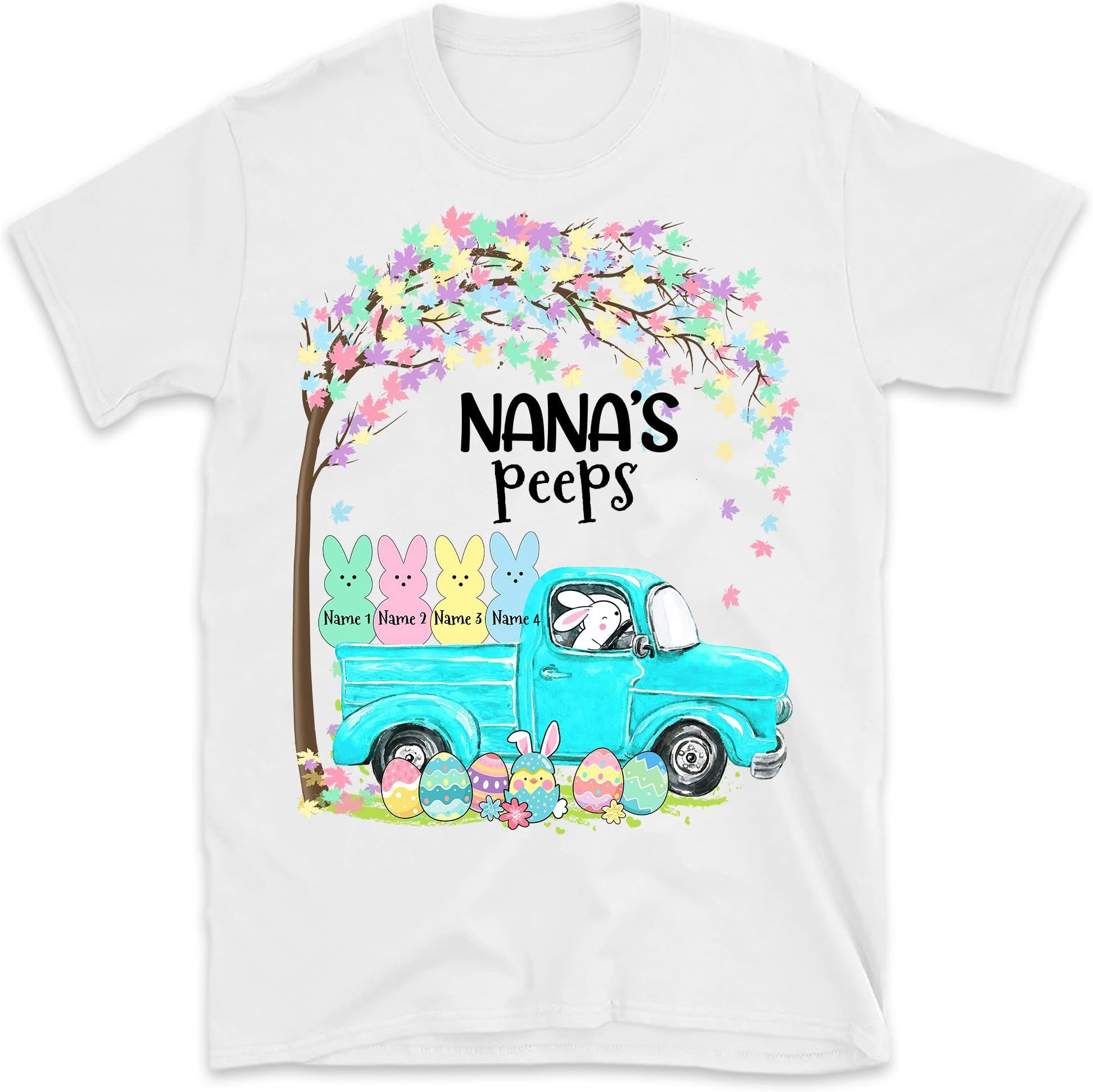 Custom Grandma's Peeps Easter Shirt, Personalized Easter Shirt, Mom Nana Gigi Mimi Easter's Day Shirt, Custom Kids Name Shirt, Easter Gift Multicolored