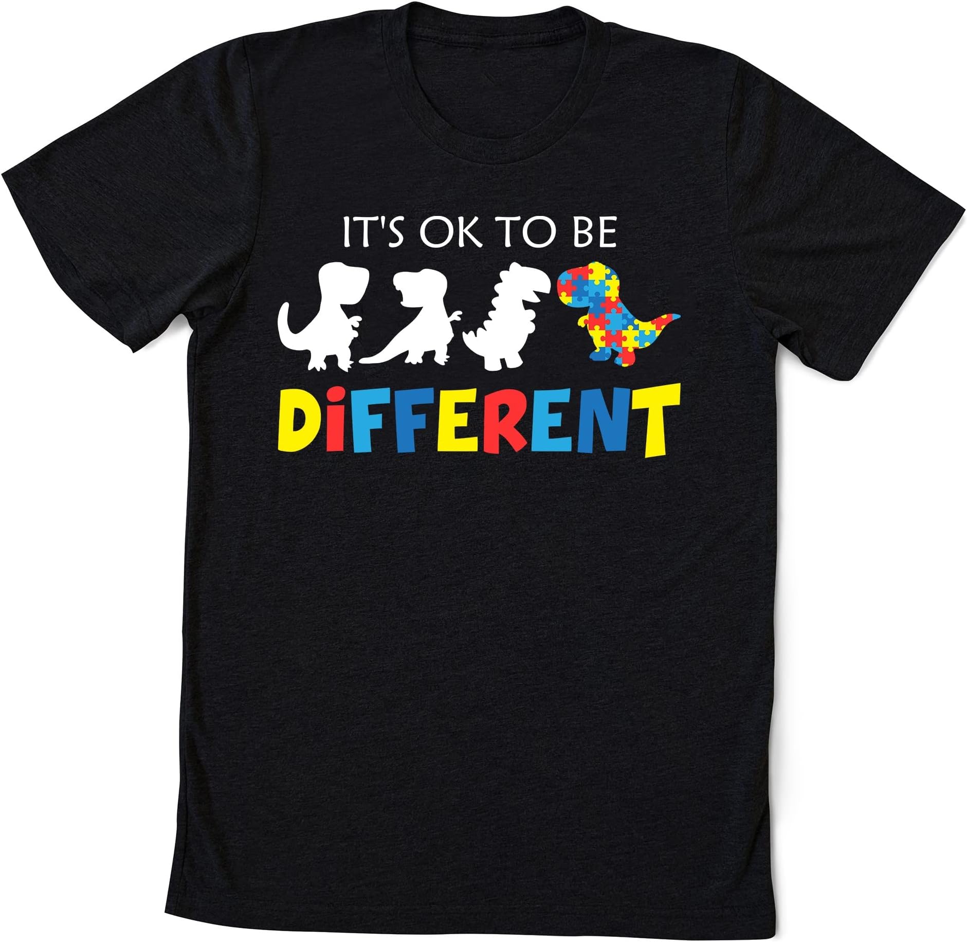 Autism Awareness Dinosaur Kid Boys Its Ok to Be Different T-Shirt, Autism Kids Shirt, Rainbow Heart Puzzle, Autism Mom Life Gift Shirt