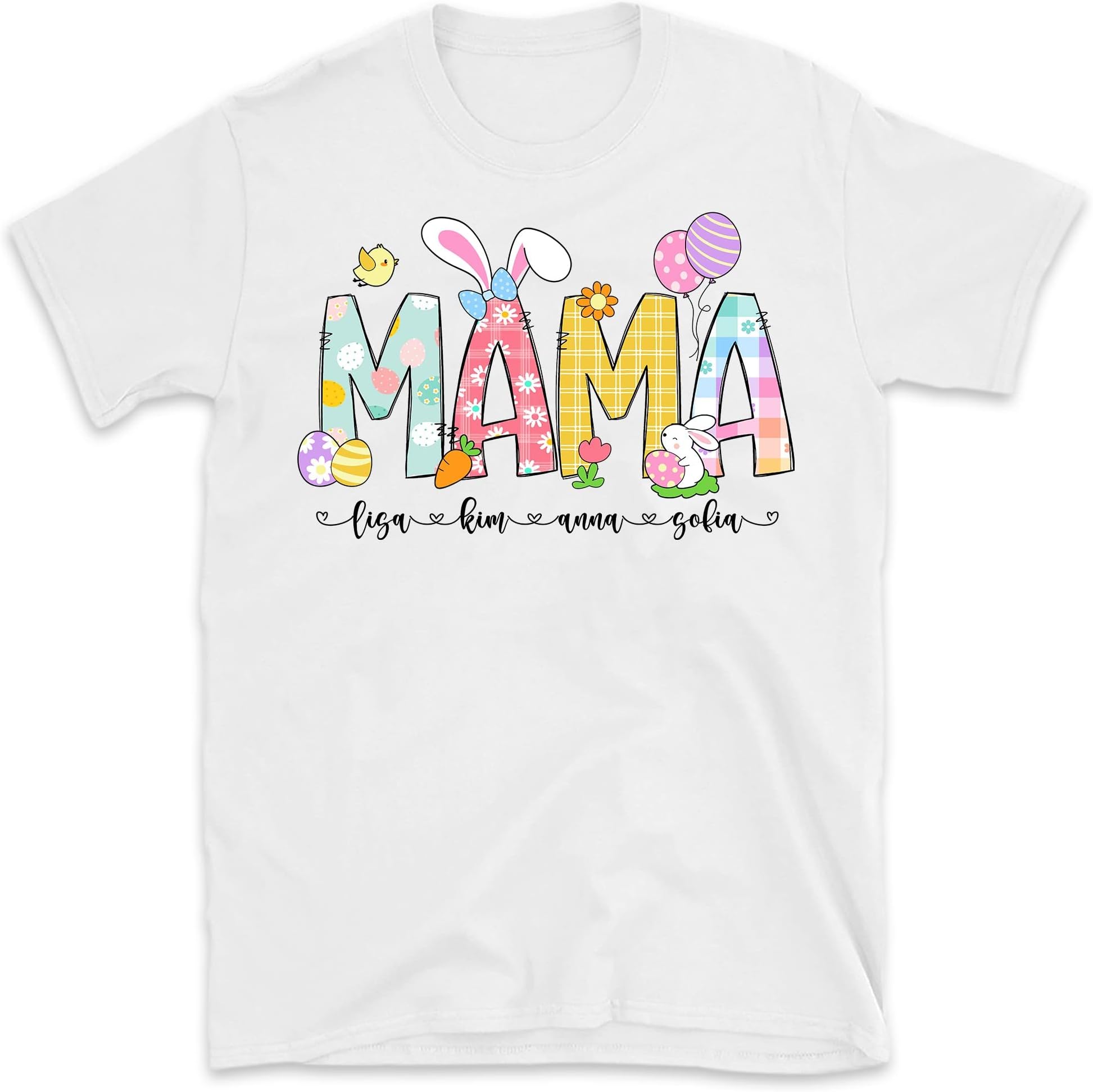 Easter Mama Shirt, Personalized Mom Shirt with Kids Names, Gift for Mom, Easter Shirt, Cute Mama Shirt, Mama Bunny Shirt, Kids Names Shirt Multicolored