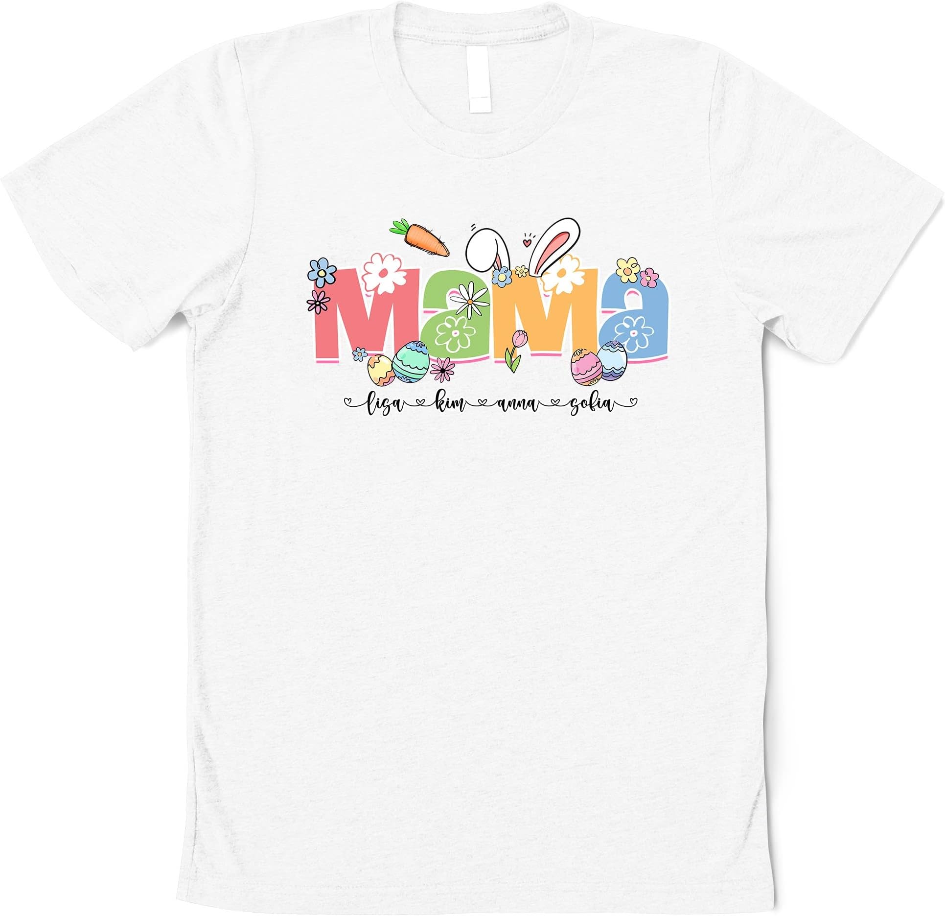 Easter Mama Shirt, Personalized Grandma Shirt, Easter Gift for Mama, Easter Shirt, Mom Shirt with Grandkids Name, Nana Easter Bunny Shirt Multicolored