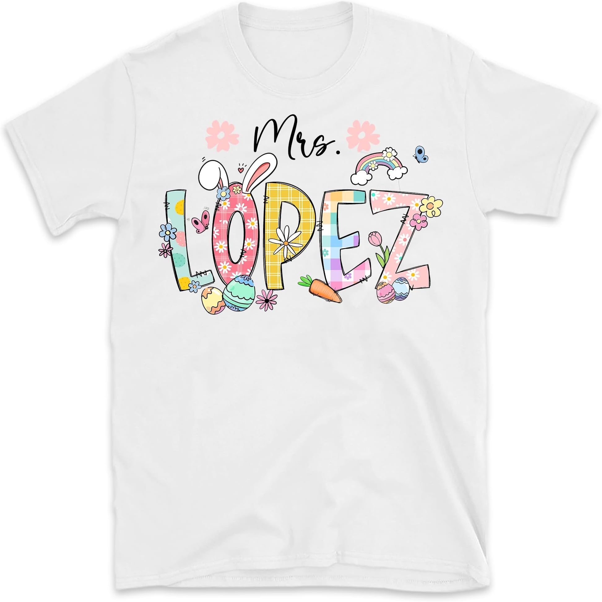 Easter Teacher Shirt, Personalized Teacher Shirt, Teacher Name Easter Bunny Shirt, Custom Easter Shirts for Teachers, Teacher Easter Gift Multicolored