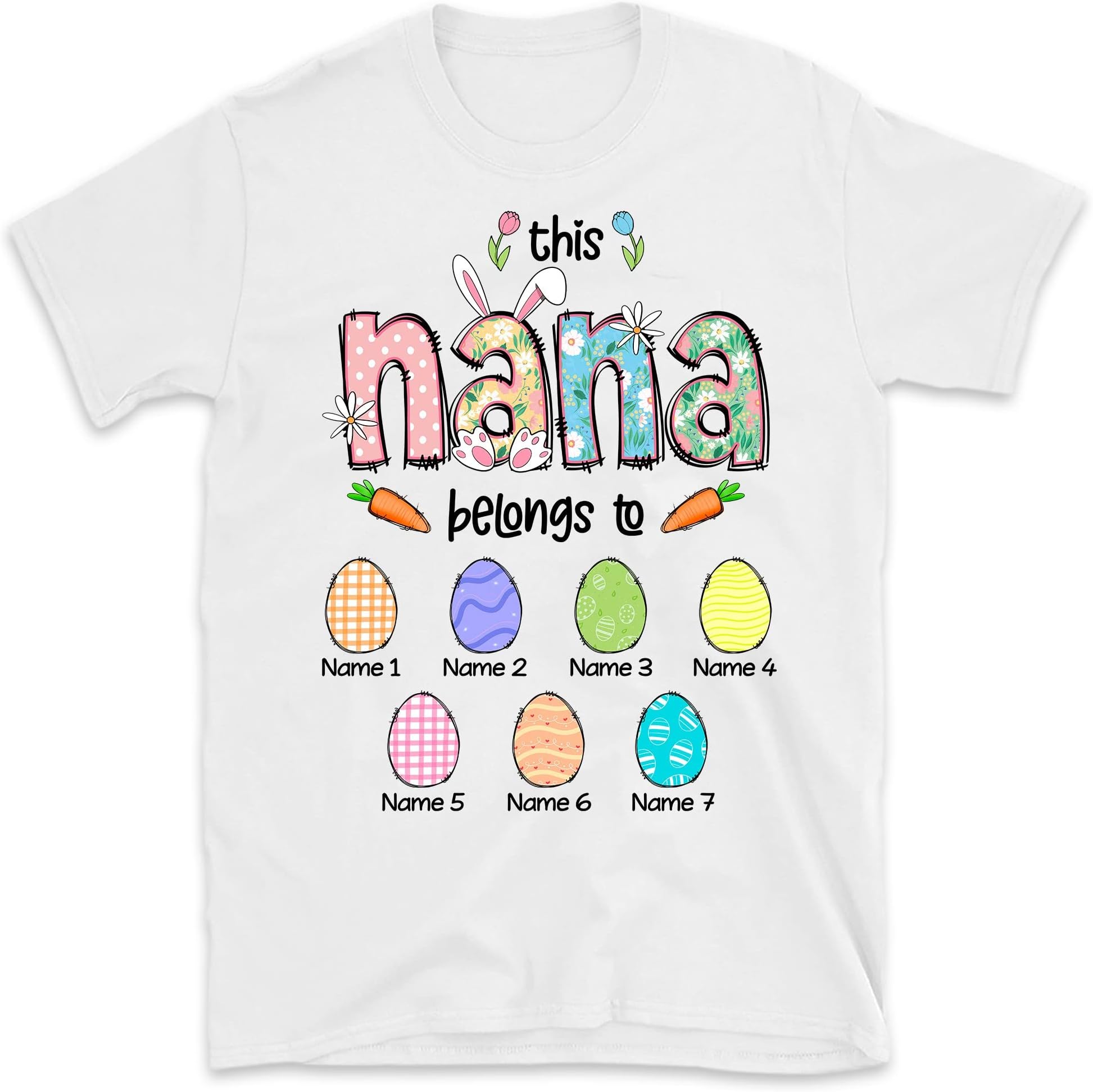 Personalized Grandma Shirt for Easter Day, Custom Grandma Easter Day Shirt, Shirt for Nana Easter Day, Custom Easter Nana Bunny Shirt Multicolored