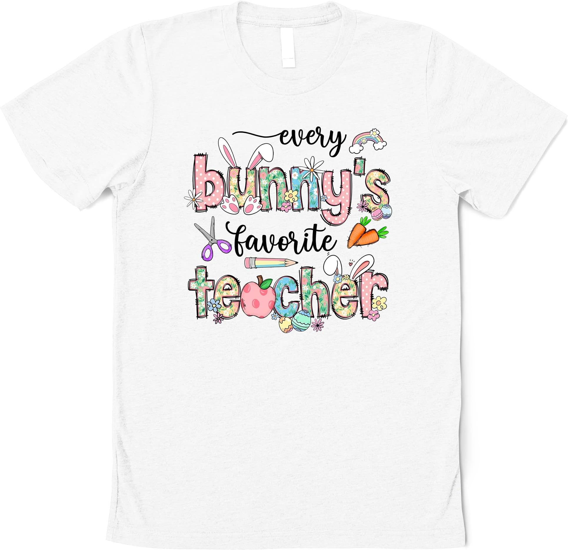 Easter Bunny Teacher, Easter TeacherShirt, Teaching School Shirt, Gift for Easter, Happy Easter Teacher Bunny Rabbit Holiday Shirt Multicolored