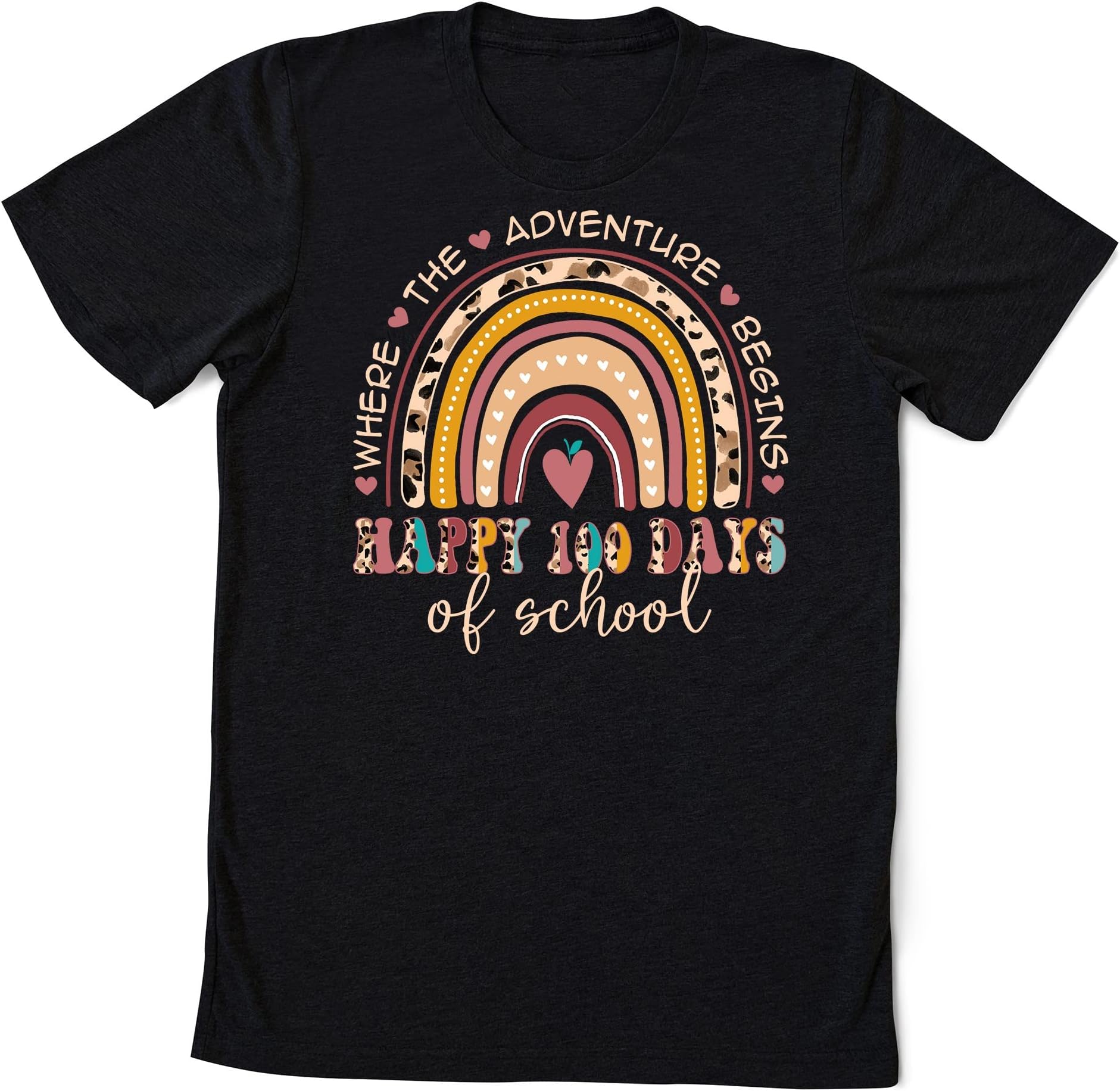 100th Day of School Teacher 100 Days Rainbow Leopard Boho T-Shirt, 100 Day Shirt, 100th Day of School Celebration, Student Shirt School