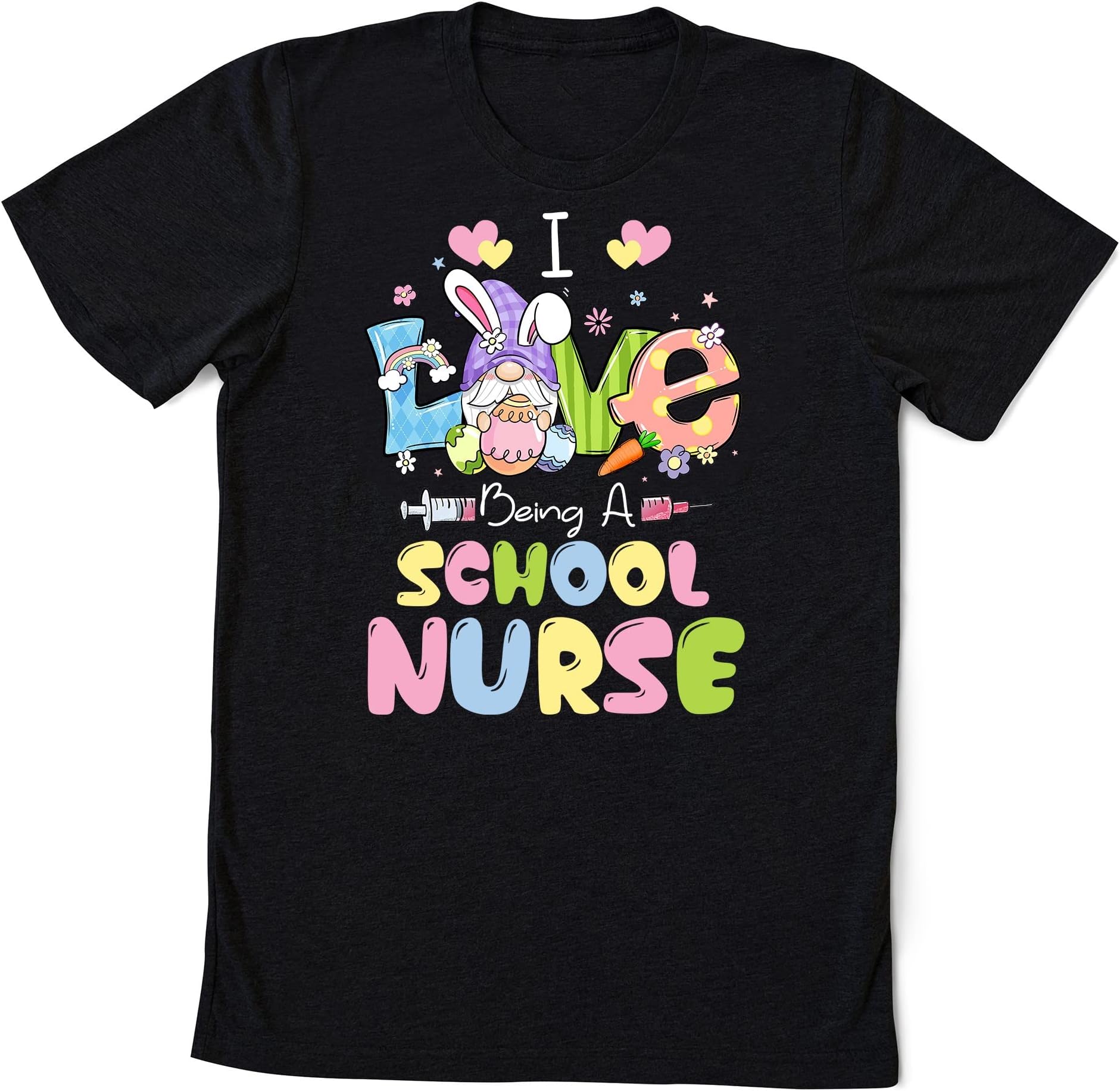 I Love Being School Nurse Gnome Easter Nurse Shirt, Funny Easter Nurse Shirt, Nursing School T Shirt, Custom Nurse, Funny CNA LPN Nurse Shirt Multicolored