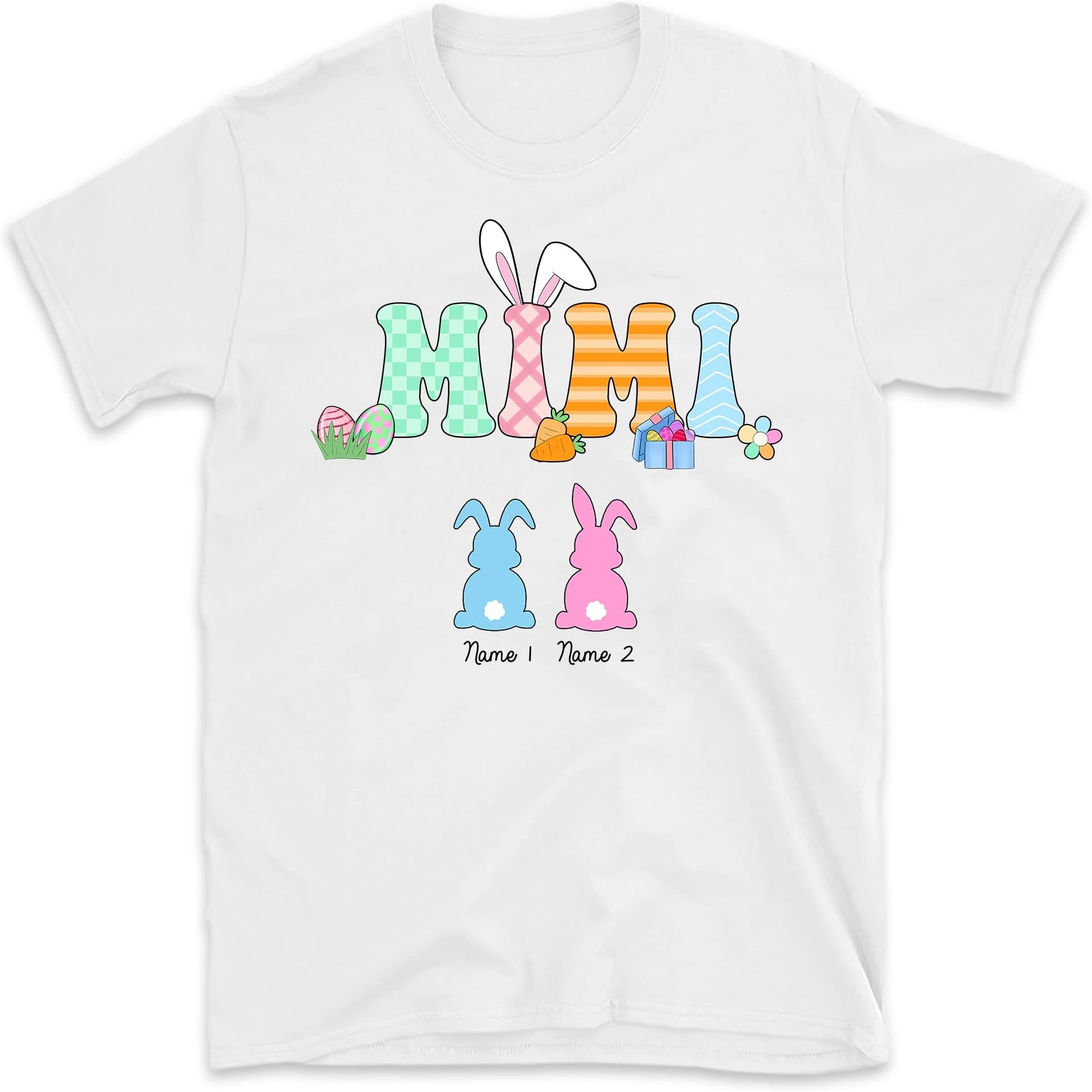 Personalized Easter Mimi with Grandkids Bunny, Easter Bunny Grandma Shirt, Gigi Shirt for Easter Day, Mom Easter Gift, Gift for Easter Day Multicolored