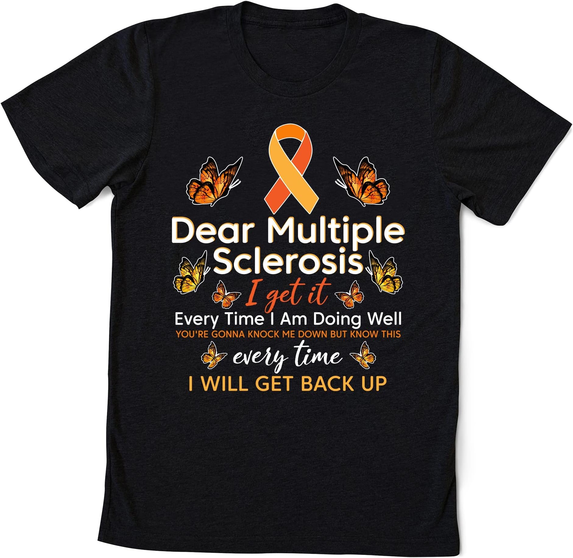 Multiple Sclerosis Butterfly Ribbon World MS Day T-Shirt, Multiple Sclerosis Shirt Disease, MS Orange Ribbon Gift Shirt