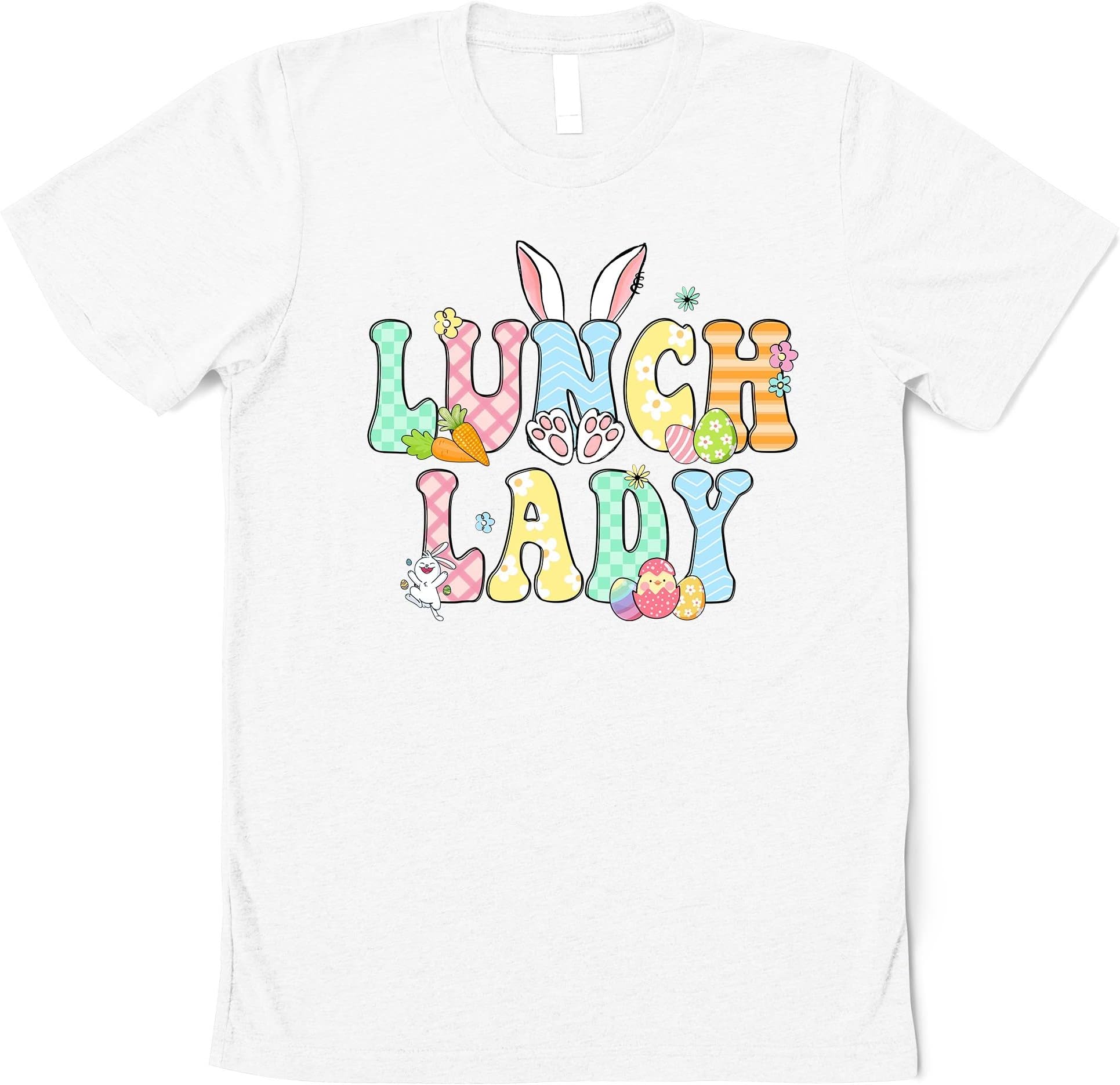 Happy Easter Lunch Lady Shirt, Cute Lunch Lady Bunny Egg Pattern Shirt, Teacher Lunch Lady Easter Day Gift Multicolored
