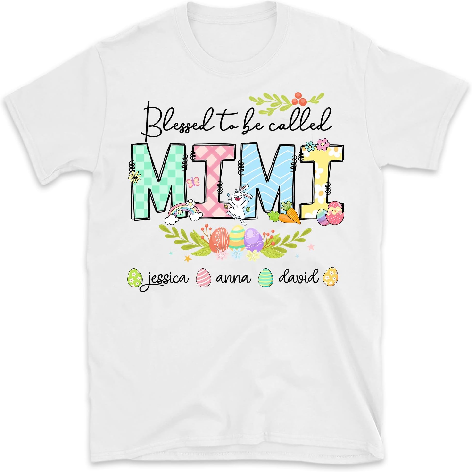 Personalized Easter Grandma Shirt,Easter Bunny Grandma Shirt, Mimi Eggs for Easter's Day, Easter Day Gigi Nana Mimi Shirt Multicolored