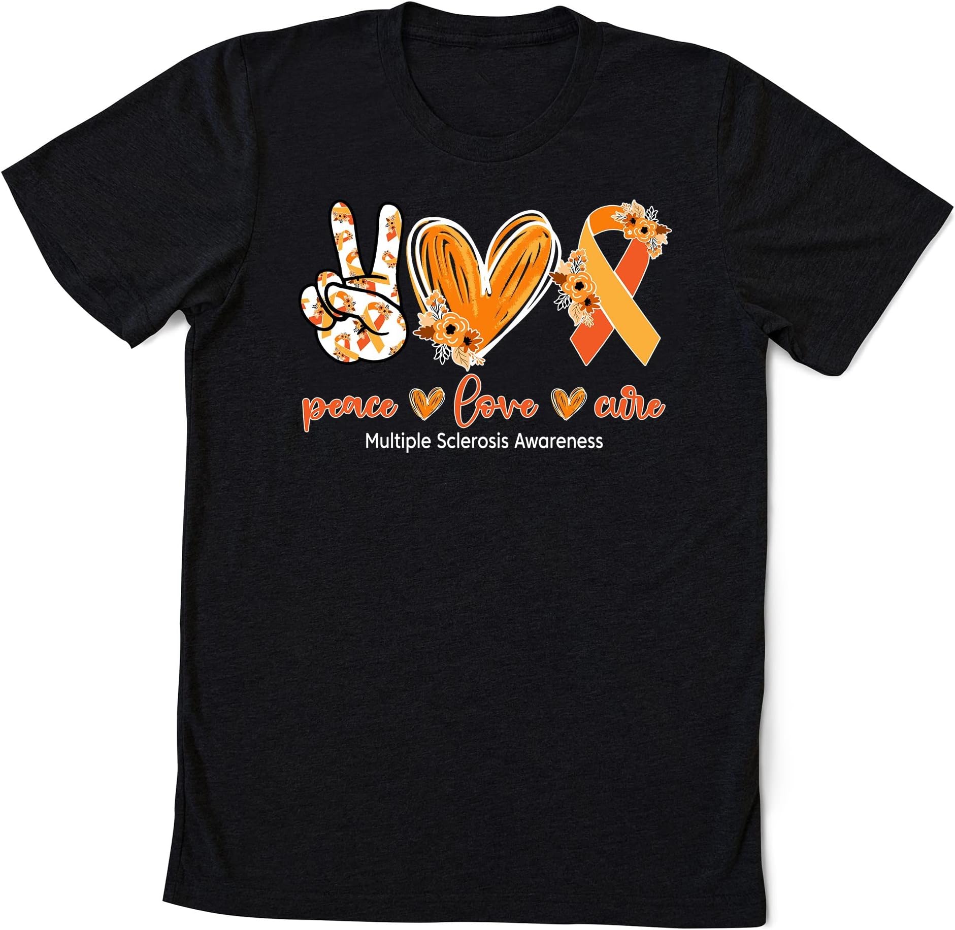 Peace Love Cure Multiple Sclerosis Awareness T-Shirt, Multiple Sclerosis Shirt Disease, MS Orange Ribbon Gift Shirt
