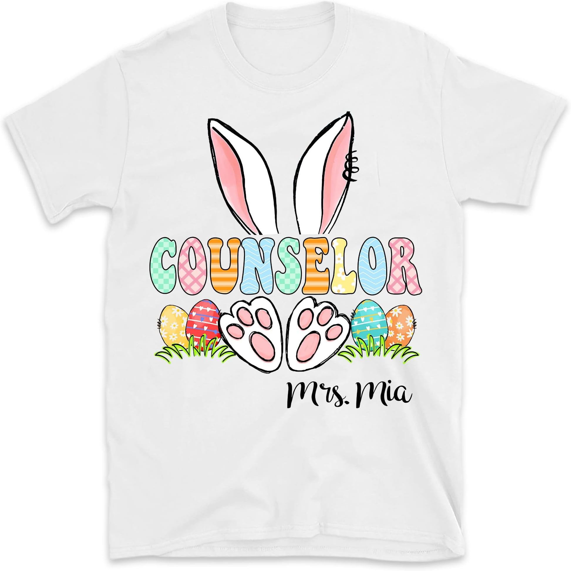 Personalized Teacher Bunny Shirt, Custom Kindergarten Counselor Shirt, Easter Teacher Shirt, Easter Teacher Gifts, Teacher Easter Day Shirt Multicolored